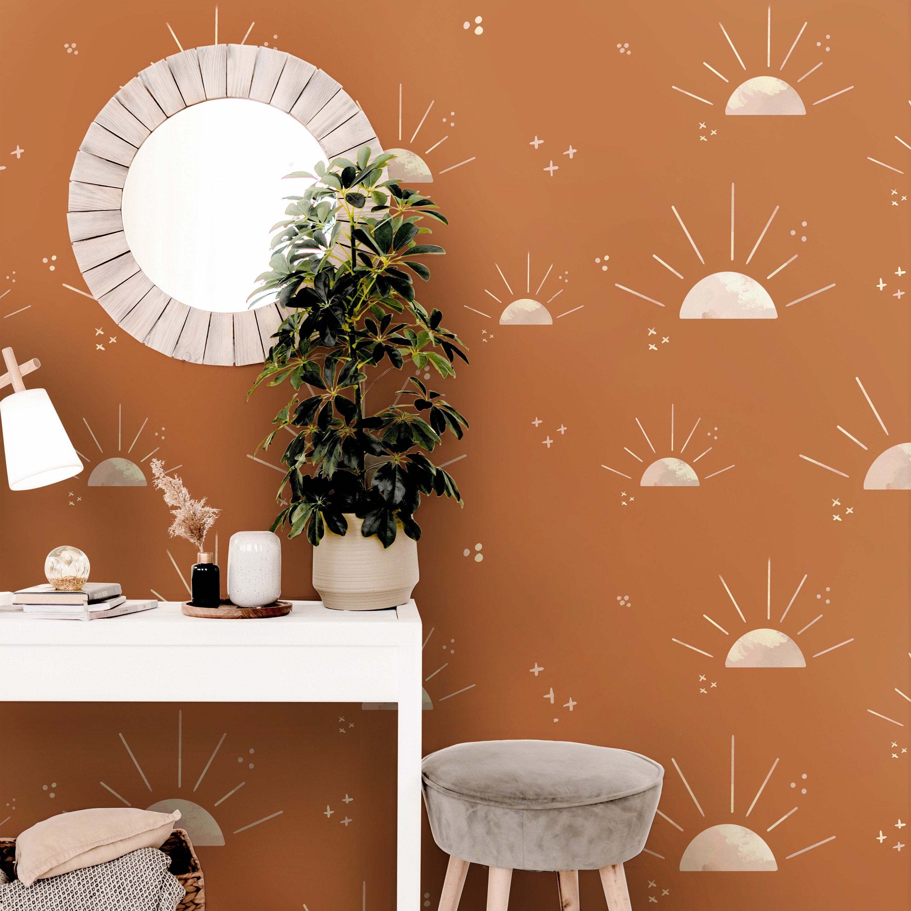 Wallpaper Peel and Stick Wallpaper Sunset Orange And Cream Sun Boho Removable Wallpaper Wall Decor Home Decor Wall Art Room Decor 188 - JamesAndColors