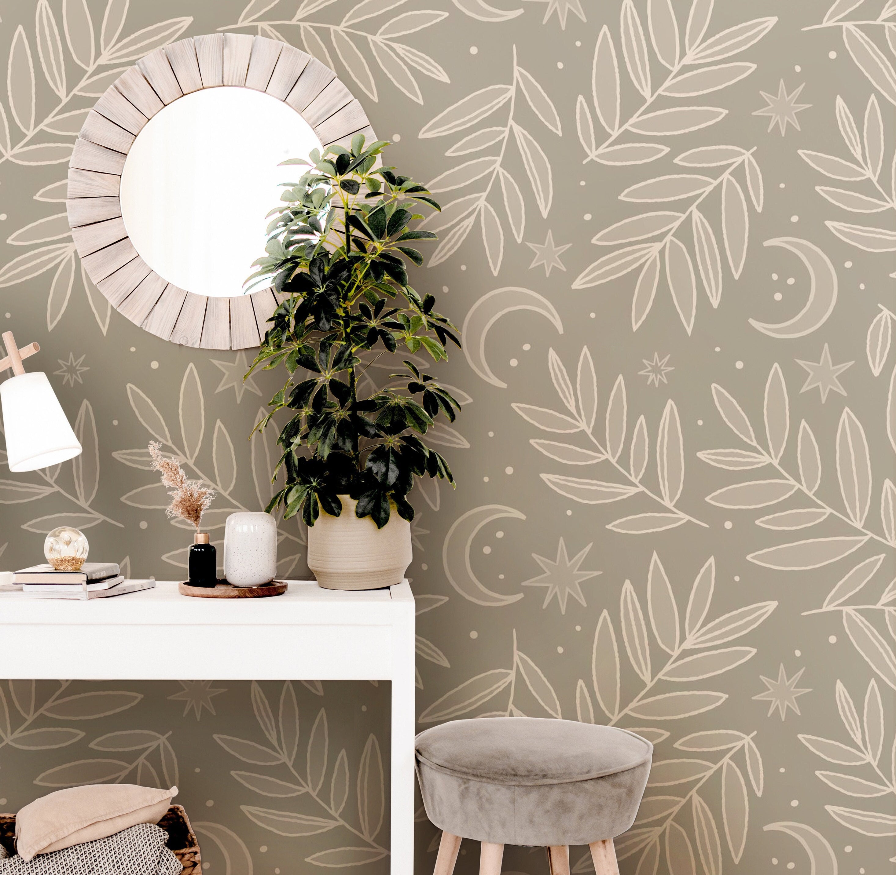 Mystic Moon Floral Wallpaper Peel and Stick Wallpaper Removable Wallpaper Wall Decor Home Decor Wall Art Printable Wall Art Room Decor 237