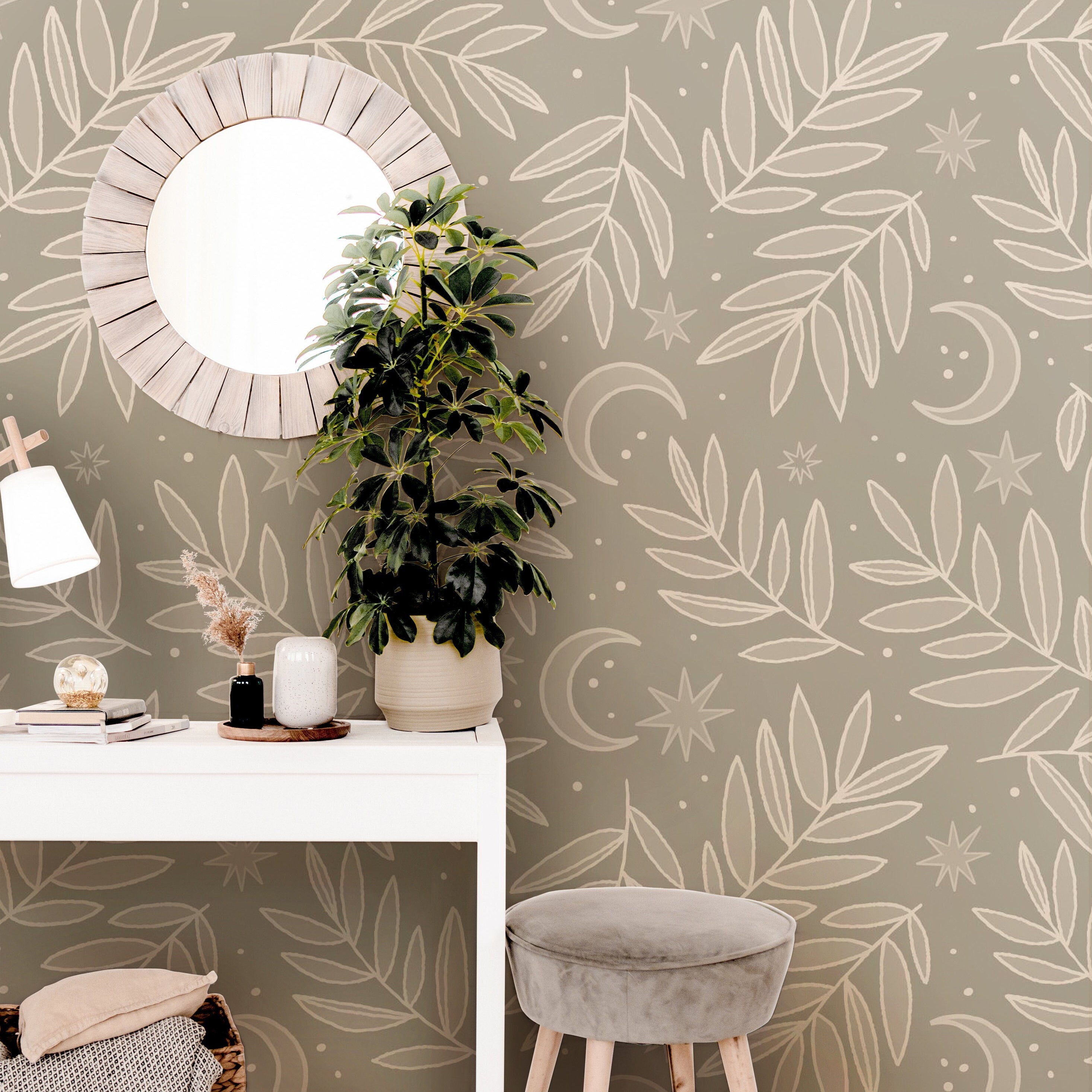 Mystic Moon Floral Wallpaper Peel and Stick Wallpaper Removable Wallpaper Wall Decor Home Decor Wall Art Printable Wall Art Room Decor 237