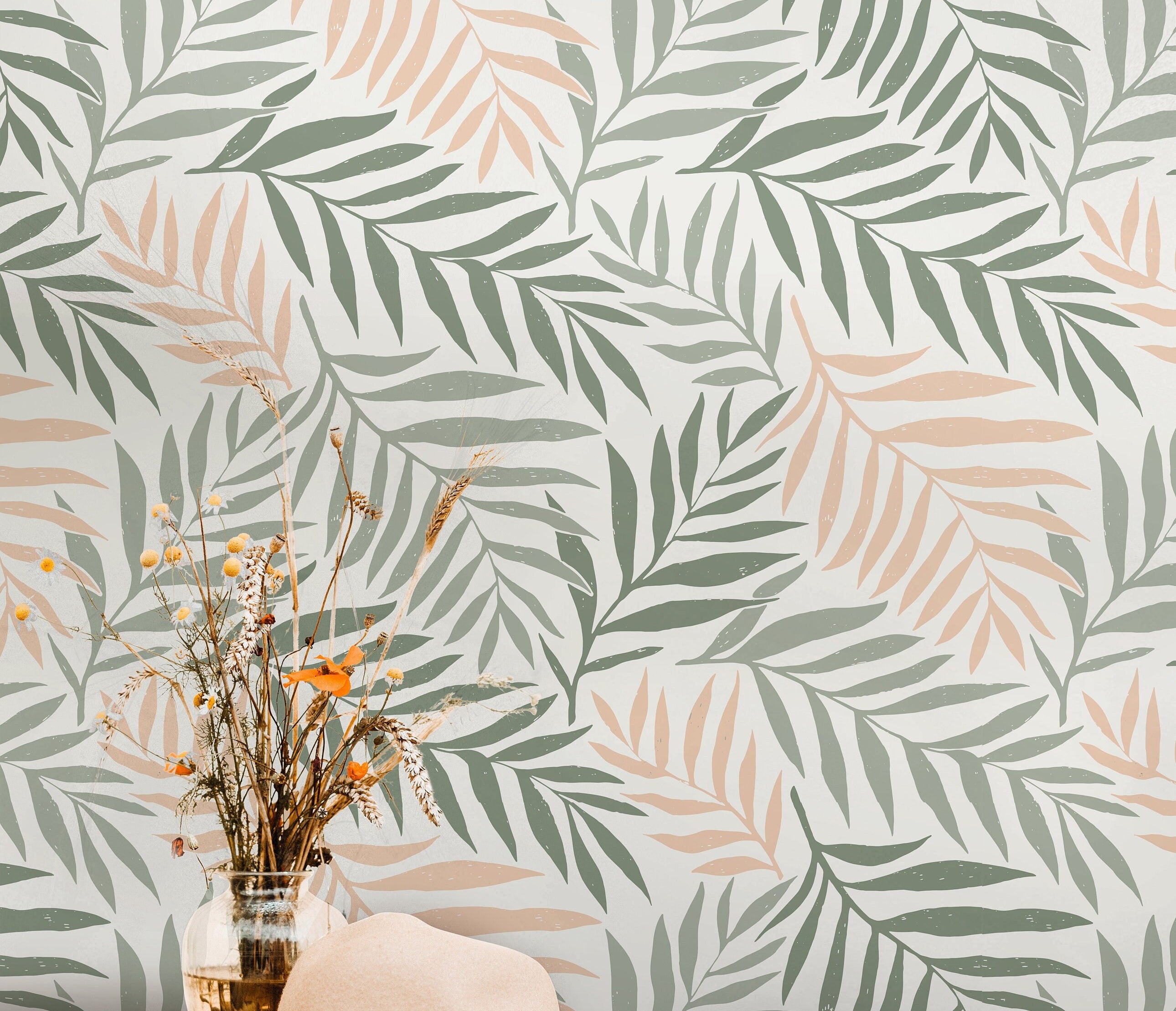Pink Olive Leaves Wallpaper Peel and Stick Wallpaper Removable Wallpaper Wall Decor Home Decor Wall Art Printable Wall Art Room Decor 301 - James And Colors