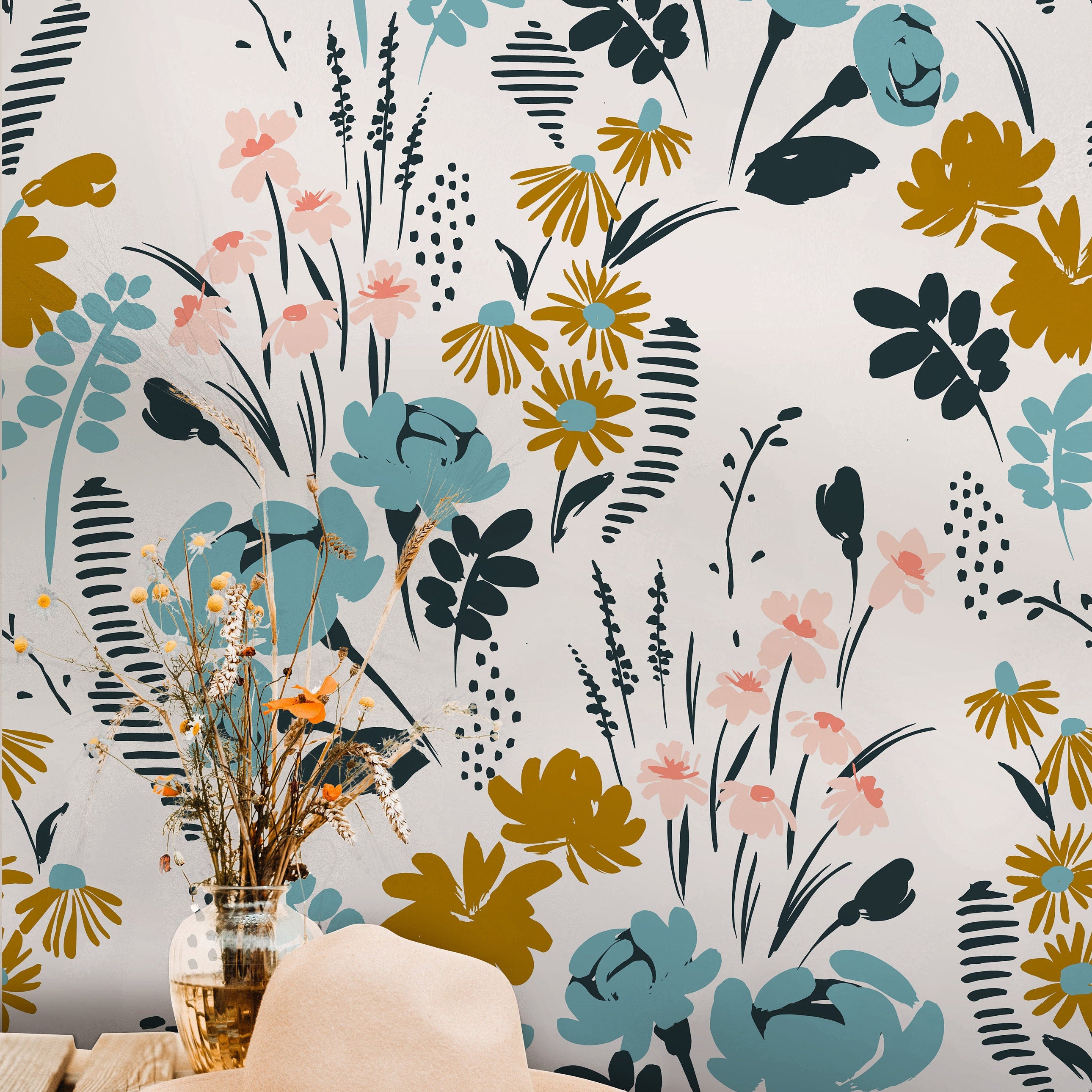 Wildflower Floral Wallpaper Peel and Stick Wallpaper Removable Wallpaper Wall Decor Home Decor Wall Art Printable Wall Art Room Decor 303 - JamesAndColors