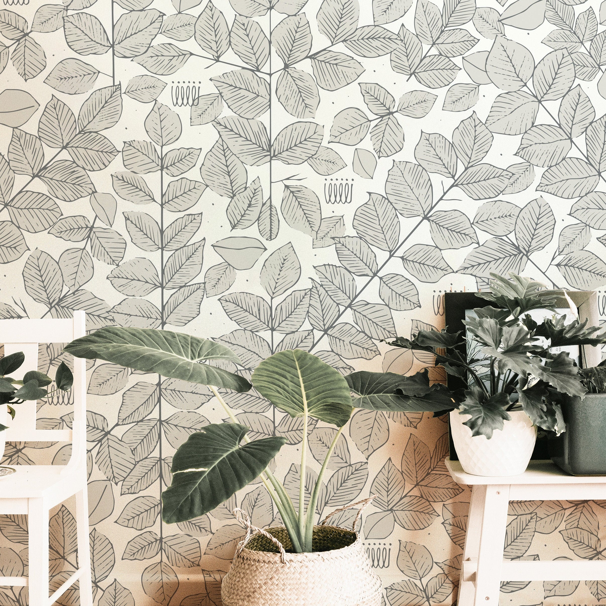 Minimalist Leaf Wallpaper Peel and Stick Wallpaper Removable Wallpaper Wall Decor Home Decor Wall Art Printable Wall Art Room Decor 307 - James And Colors