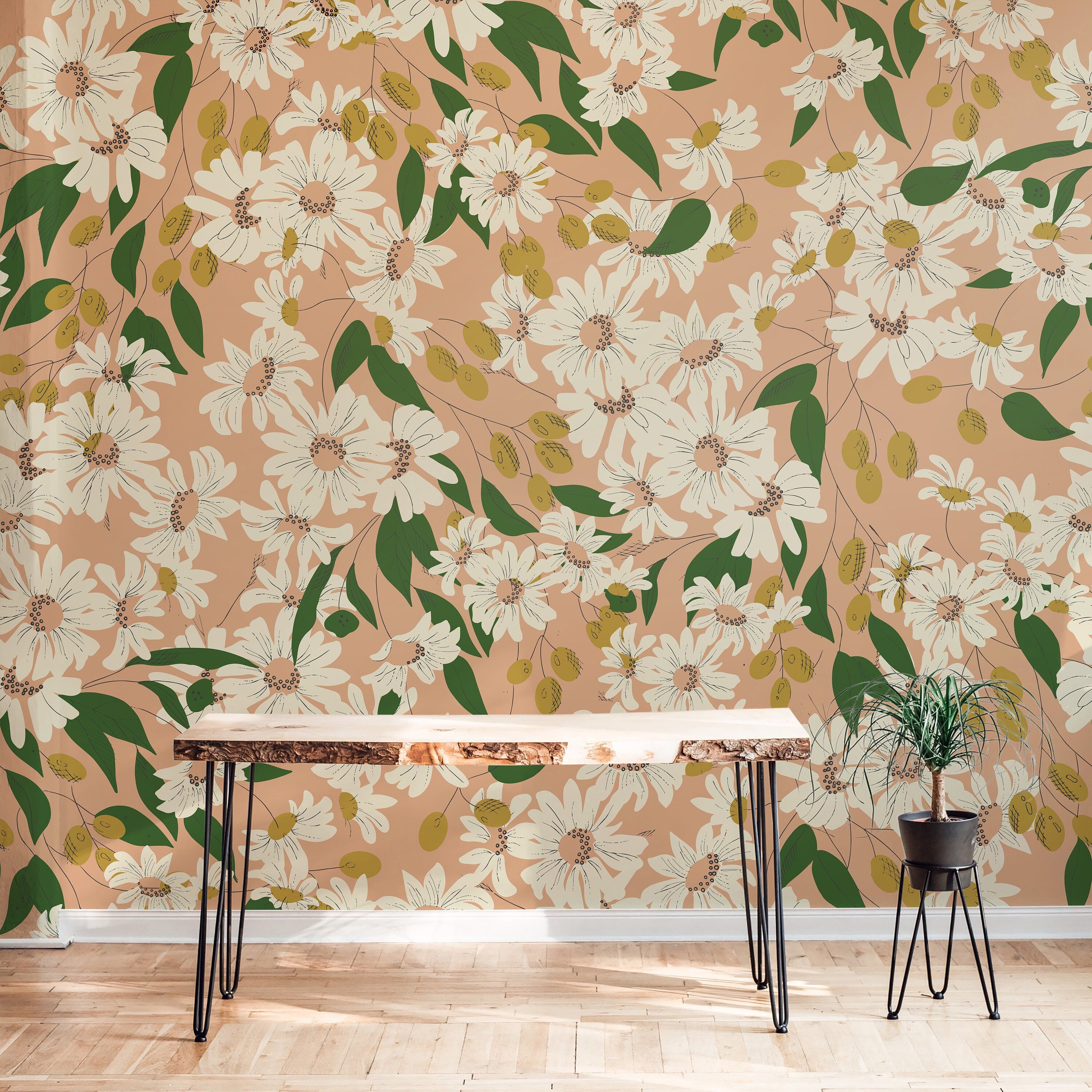 Vintage Pink Floral Wallpaper Peel and Stick Wallpaper Removable Wallpaper Wall Decor Home Decor Wall Art Printable Wall Art Room Decor 326