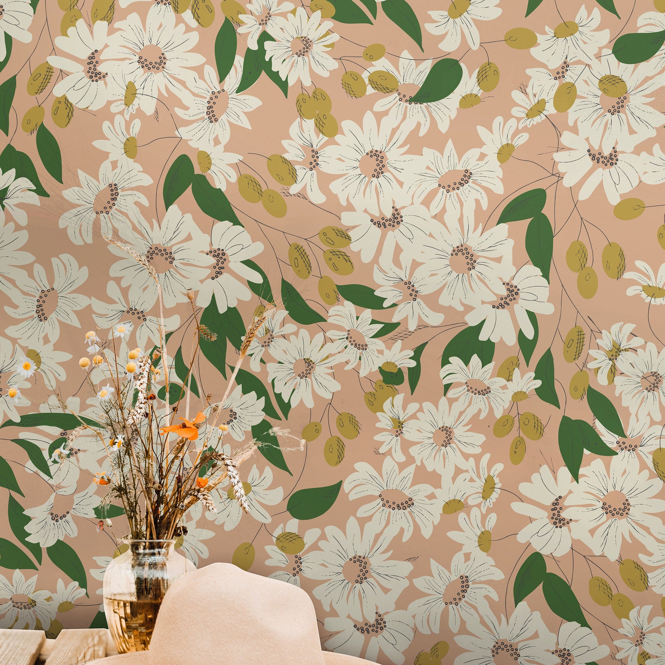 Vintage Pink Floral Wallpaper Peel and Stick Wallpaper Removable Wallpaper Wall Decor Home Decor Wall Art Printable Wall Art Room Decor 326