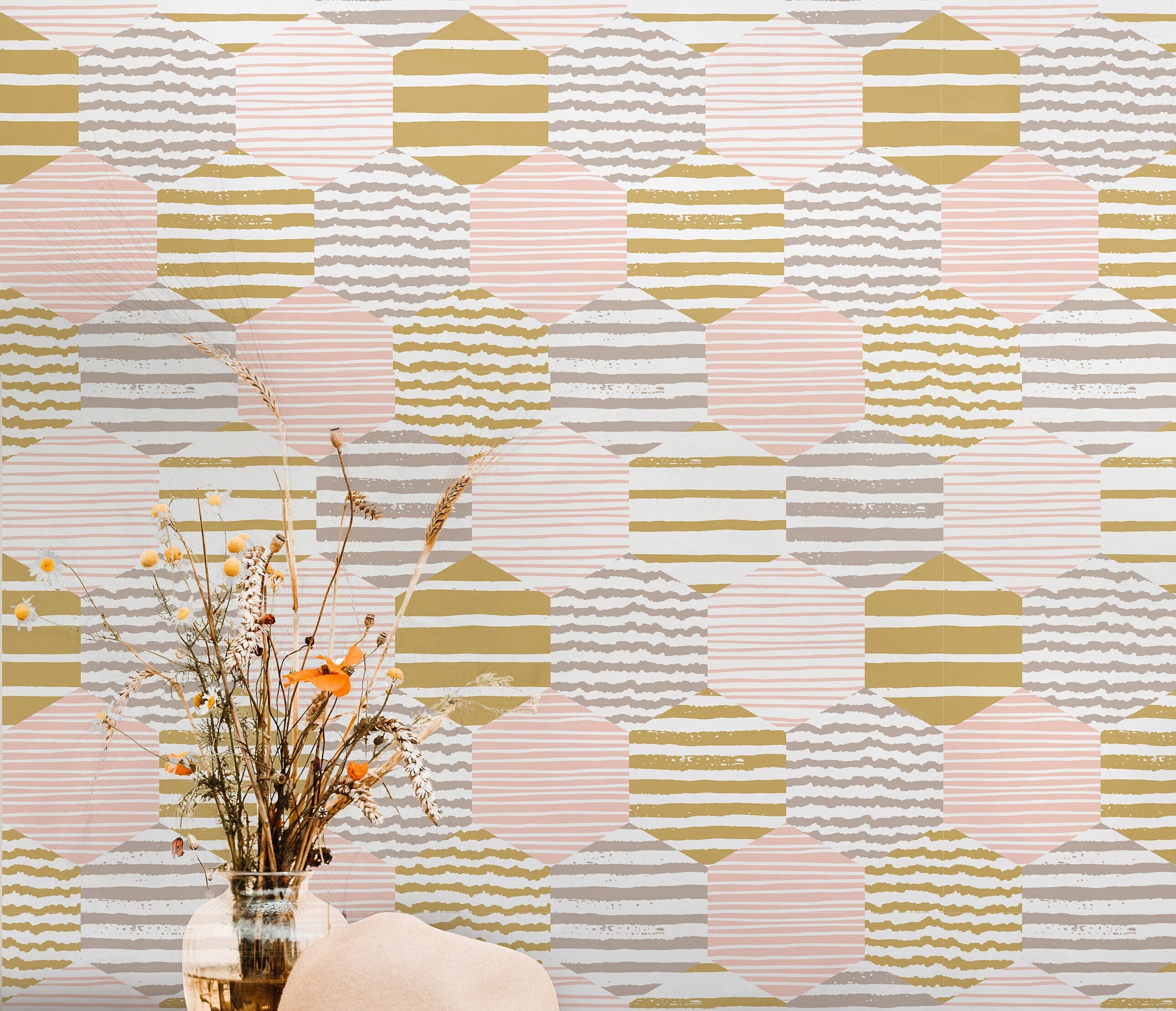 Pink Gold Honeycomb Wallpaper Peel and Stick Wallpaper Removable Wallpaper Wall Decor Home Decor Wall Art Printable Wall Art Room Decor 302 - James And Colors