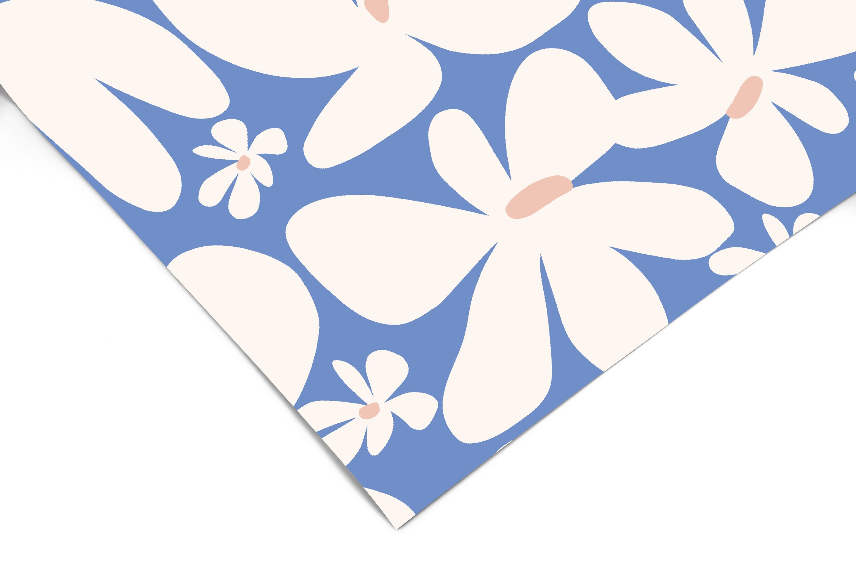 Large Retro Blue Floral Wallpaper | Girls Nursery Wallpaper | Kids Wallpaper | Childrens Wallpaper | Peel Stick Removable Wallpaper | 361