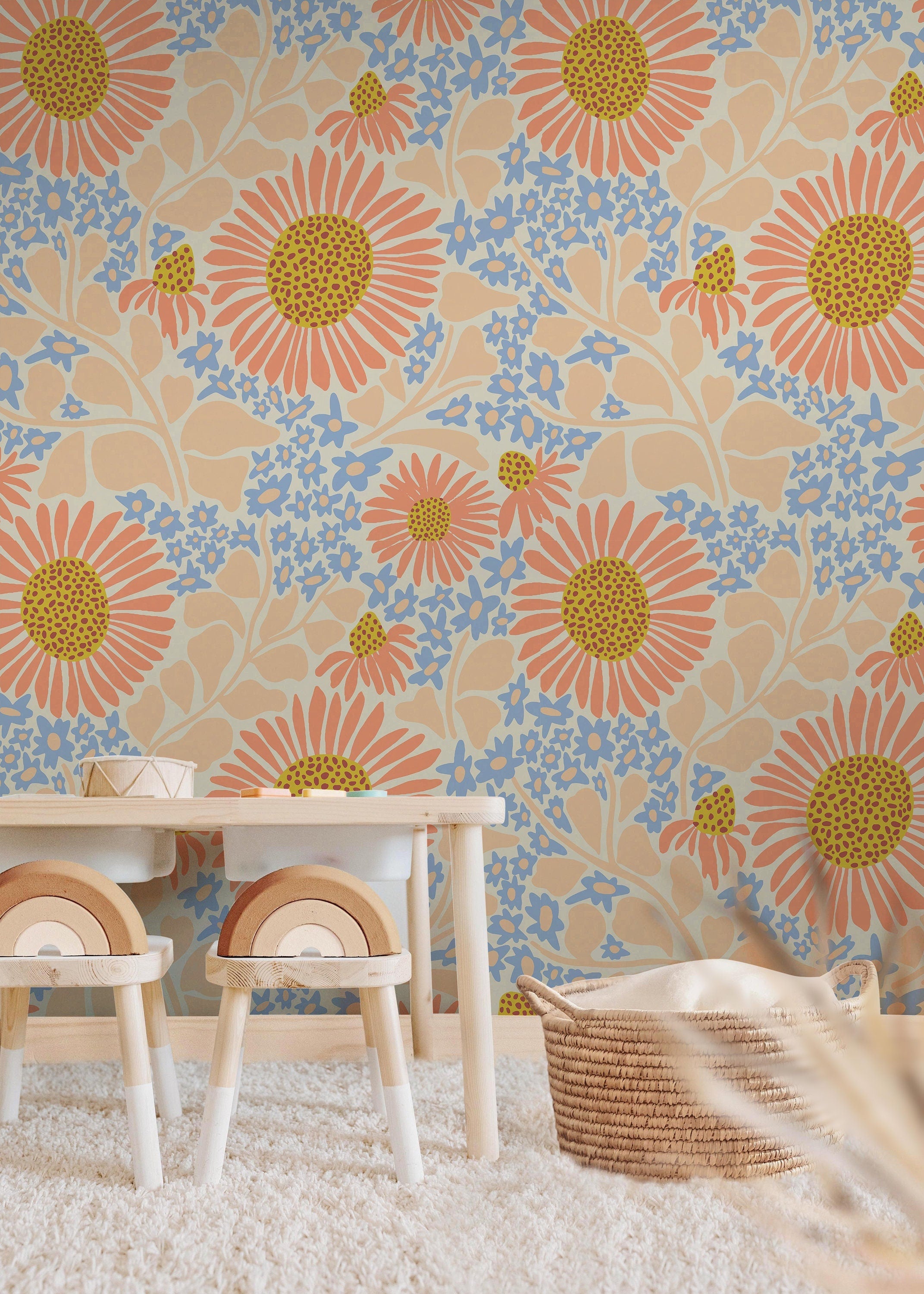 Large Pastel Floral Wallpaper | Girls Nursery Wallpaper | Kids Wallpaper | Childrens Wallpaper | Peel Stick Removable Wallpaper | 355