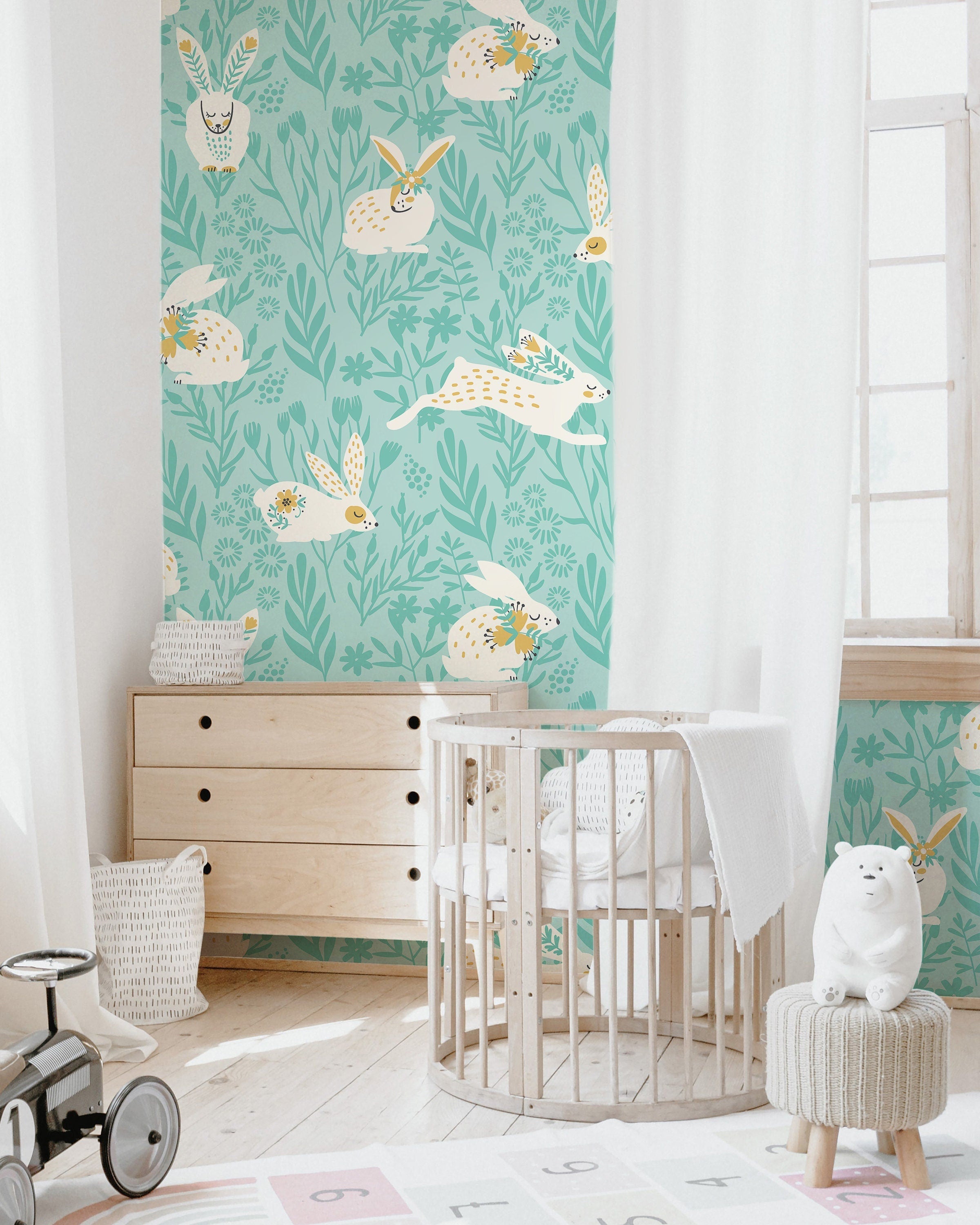 Floral Bunnies Wallpaper Girls Nursery Wallpaper Kids