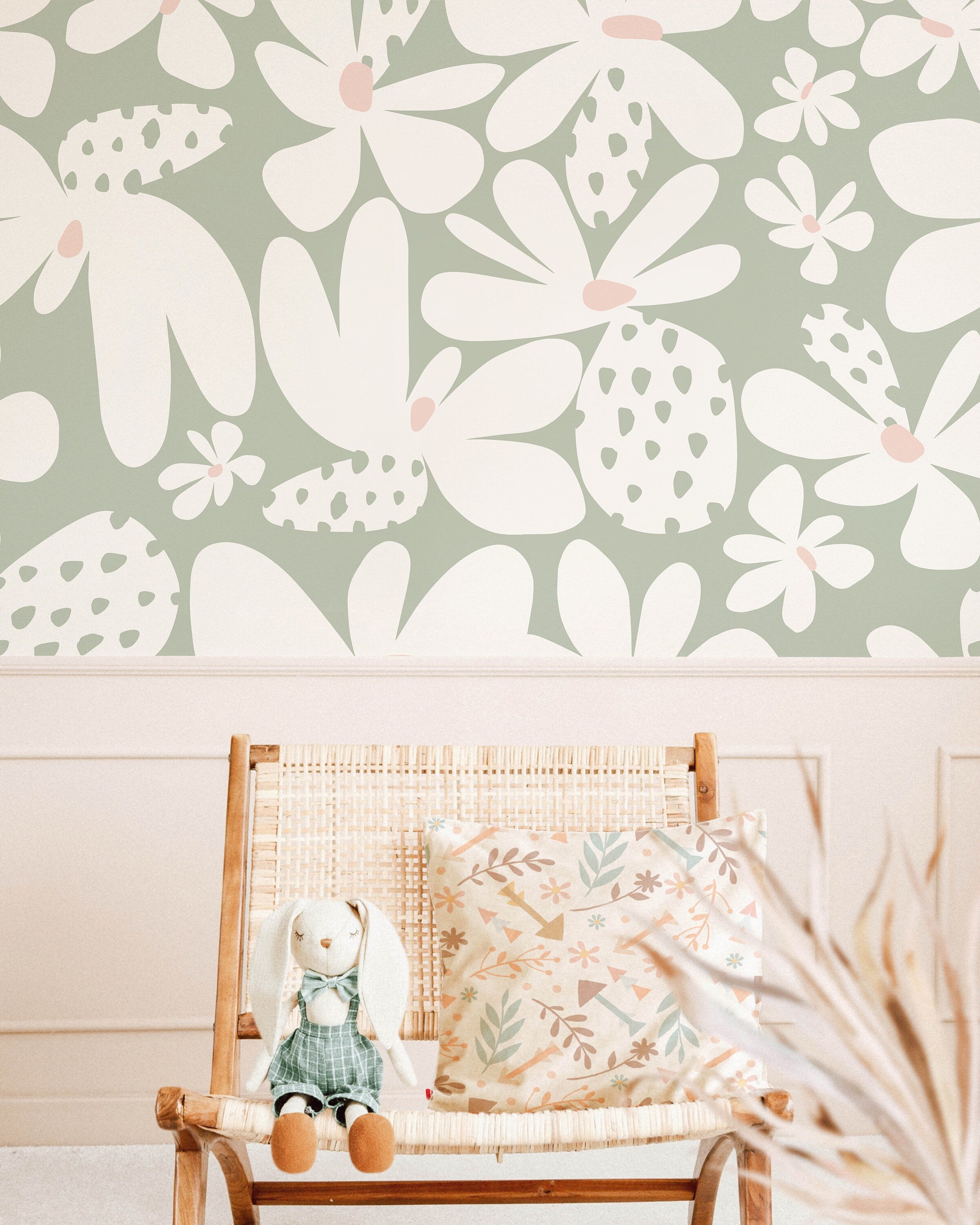 Large Retro Floral Pastel Wallpaper | Girls Nursery Wallpaper | Kids Wallpaper | Childrens Wallpaper | Peel Stick Removable Wallpaper | 365
