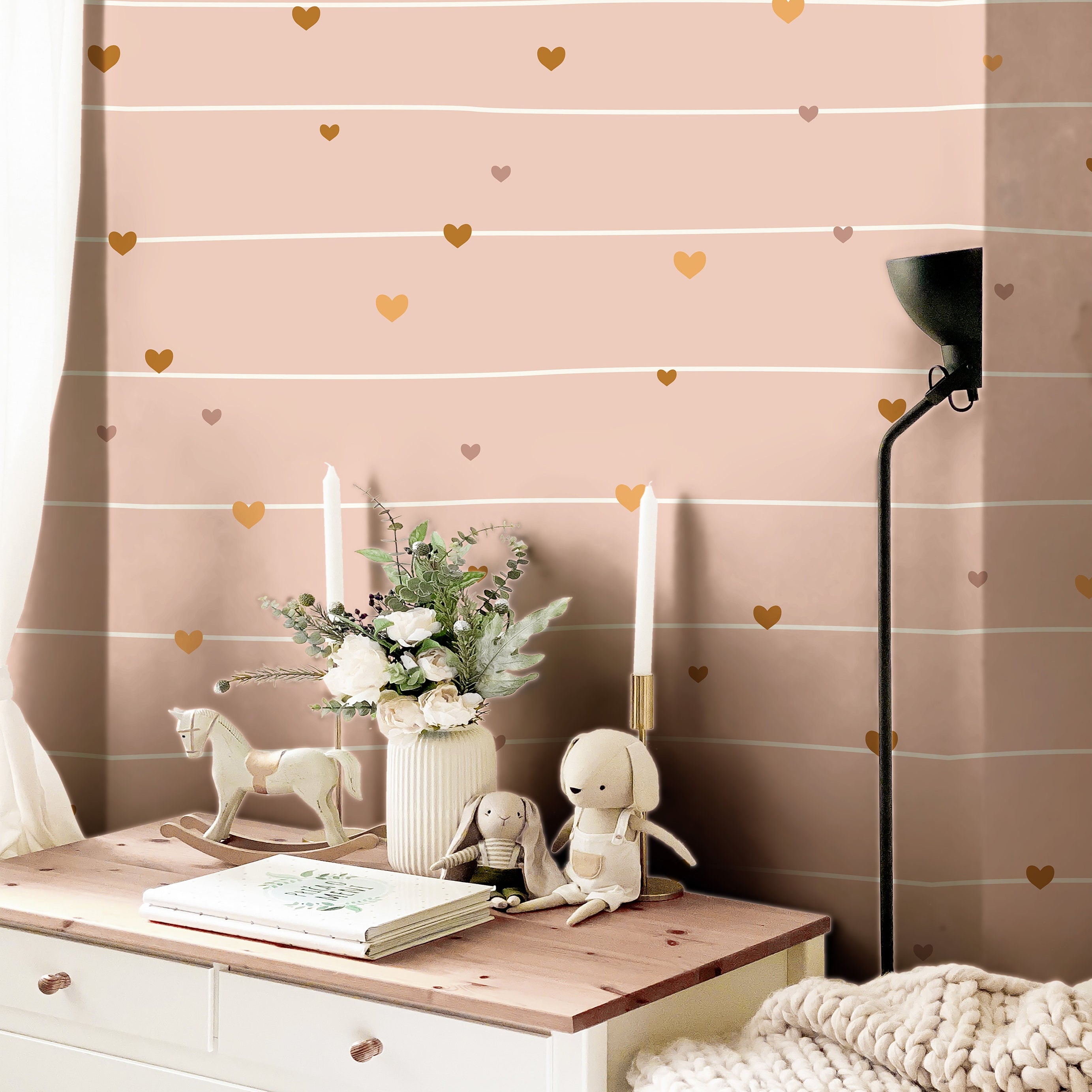 Pink Heart Strings Wallpaper | Girls Nursery Wallpaper | Kids Wallpaper | Childrens Wallpaper | Peel Stick Removable Wallpaper | 243 - James And Colors