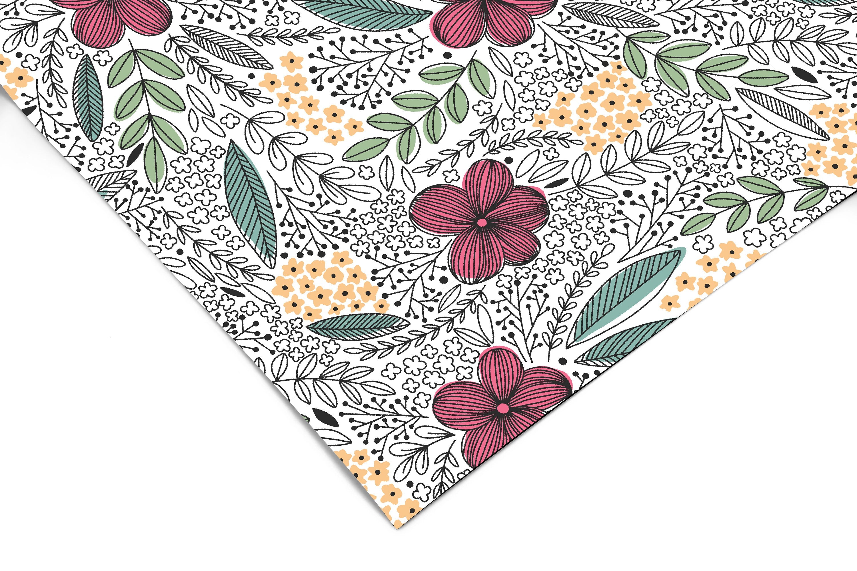 Maroon Floral Drawn Contact Paper | Peel And Stick Paper | Removable Wallpaper | Shelf Liner | Drawer Liner | Peel and Stick Wallpaper 1378