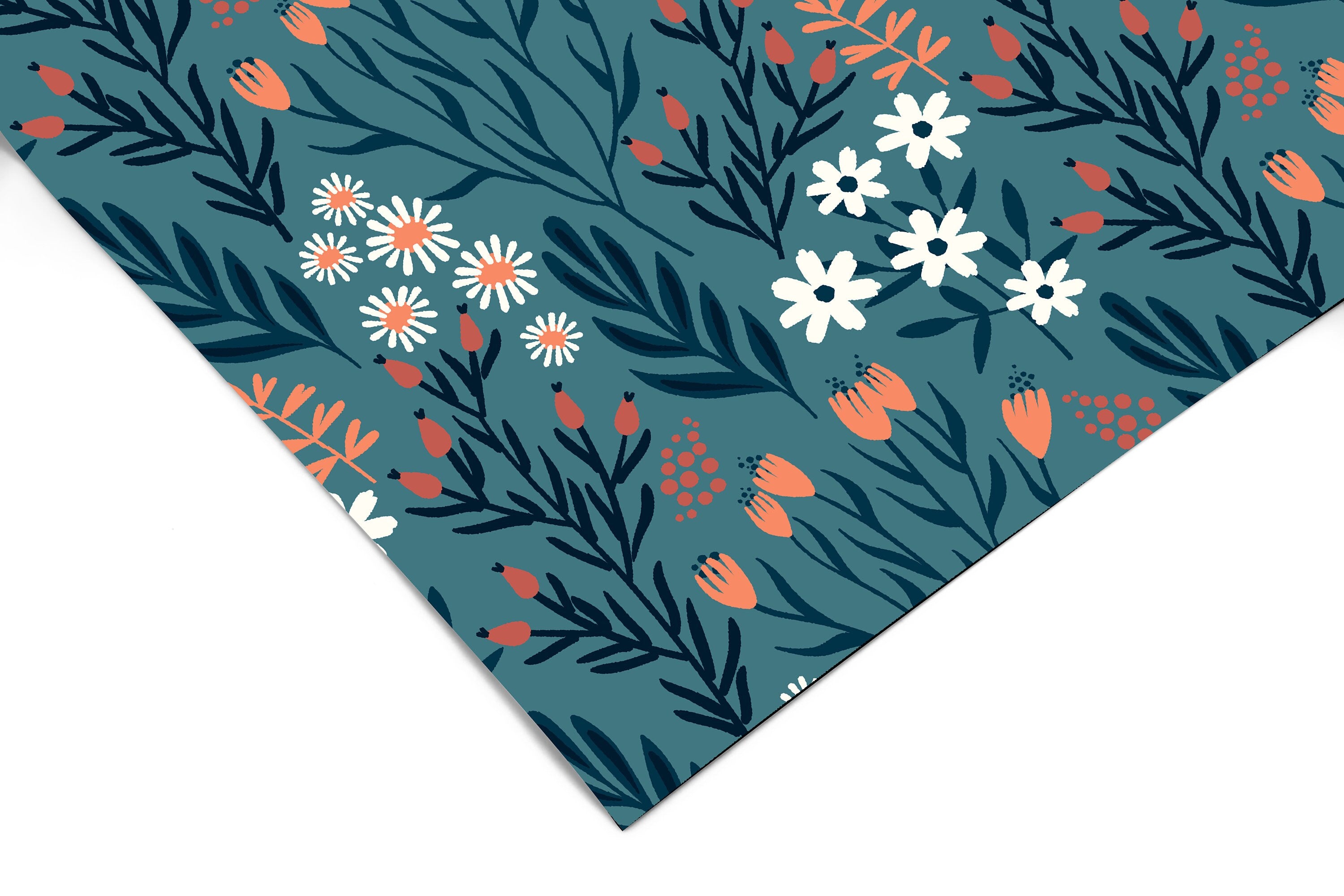 Teal Floral Garden Contact Paper | Peel And Stick Paper | Removable Wallpaper | Shelf Liner | Drawer Liner | Peel and Stick Wallpaper 1379