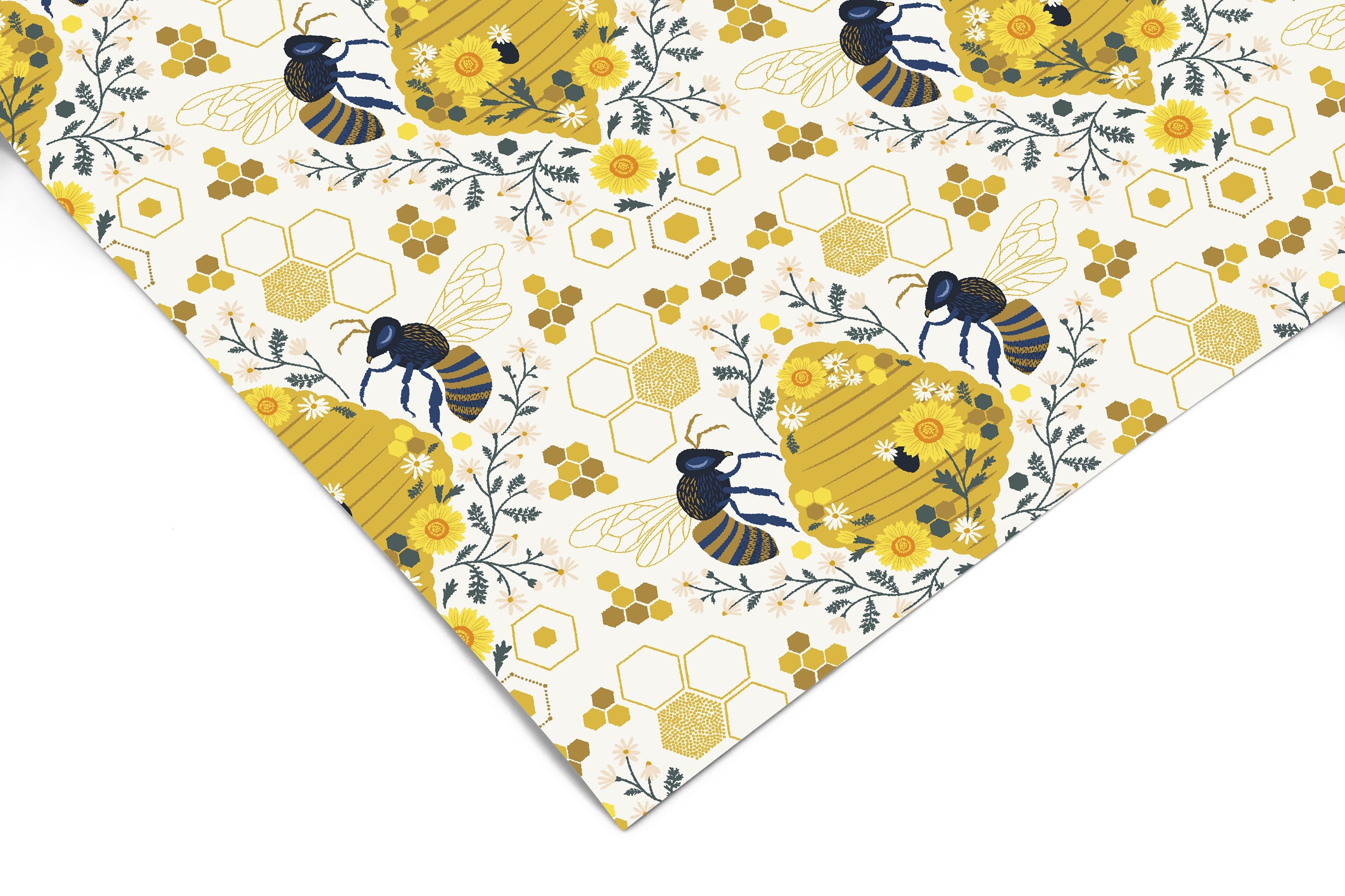 Honeybee Floral Contact Paper | Peel And Stick Wallpaper | Removable Wallpaper | Shelf Liner | Drawer Liner | Peel and Stick Paper 1356