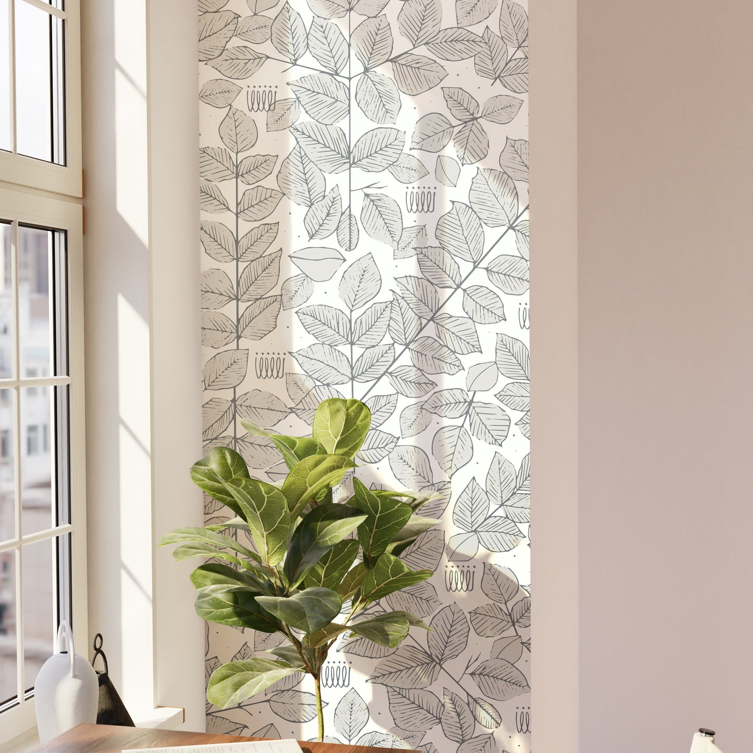 Minimalist Leaf Wallpaper Peel and Stick Wallpaper Removable Wallpaper Wall Decor Home Decor Wall Art Printable Wall Art Room Decor 307 - James And Colors