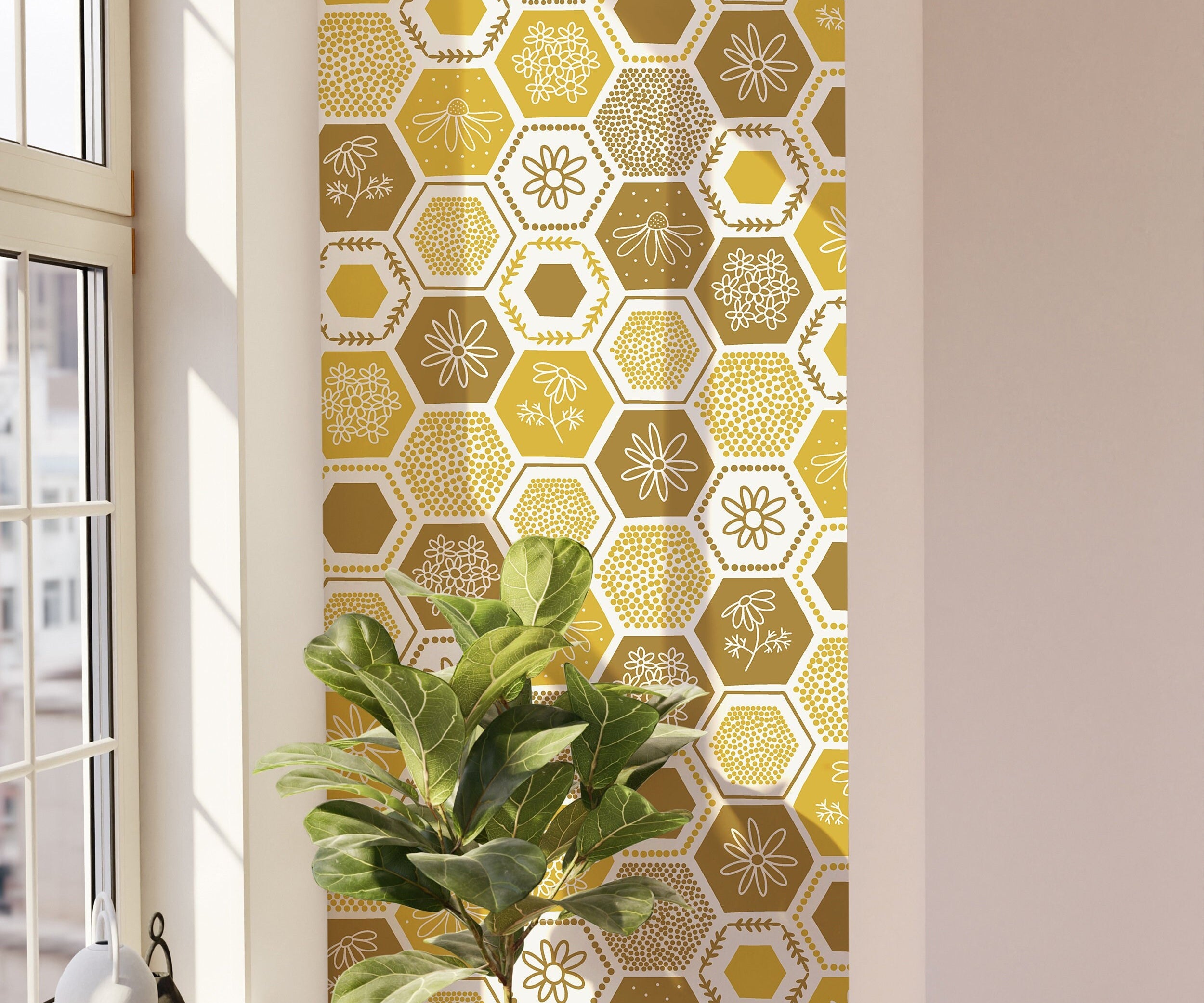 Golden Honeycomb Wallpaper Peel and Stick Wallpaper Removable Wallpaper Wall Decor Home Decor Wall Art Printable Wall Art Room Decor 339 - James And Colors