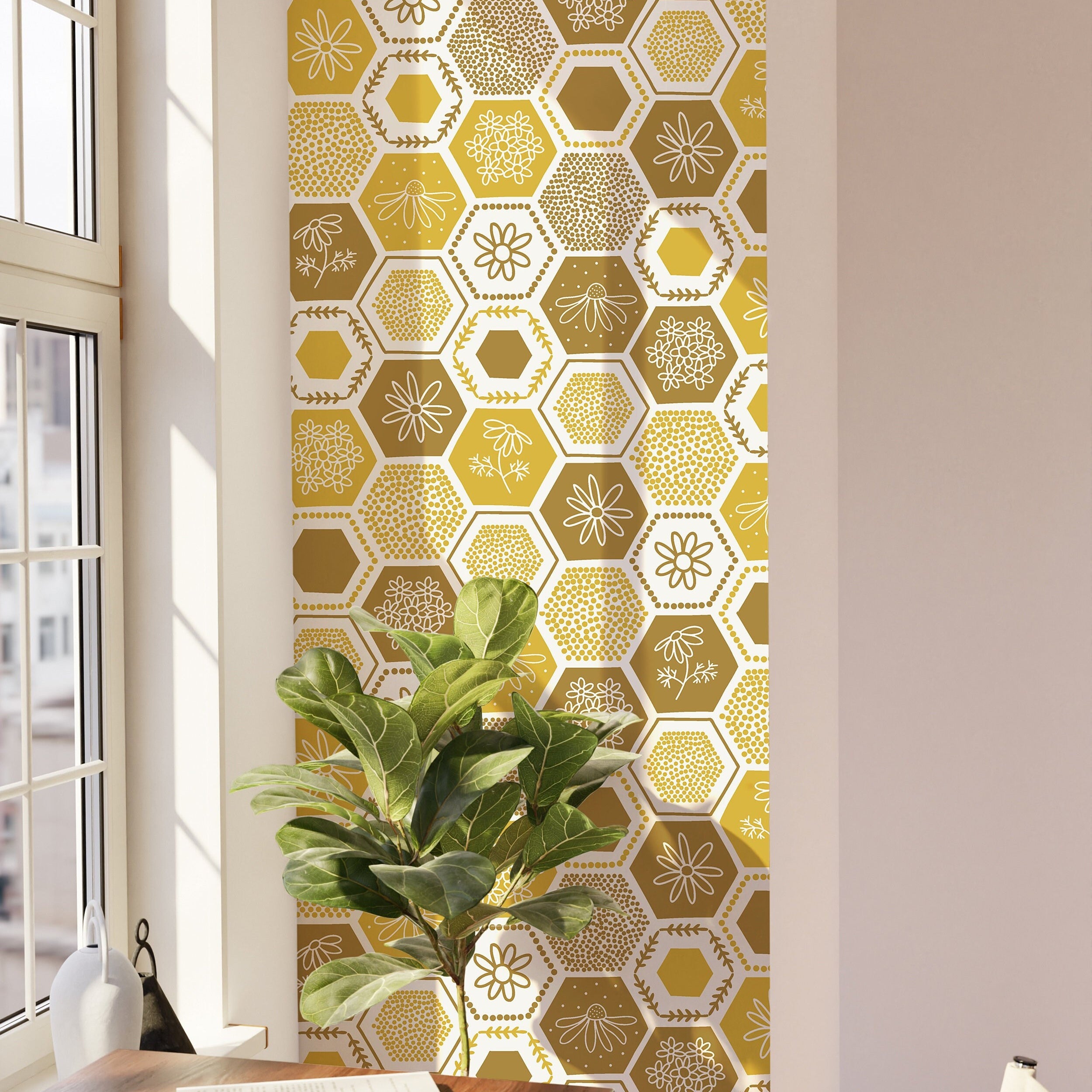 Golden Honeycomb Wallpaper Peel and Stick Wallpaper Removable Wallpaper Wall Decor Home Decor Wall Art Printable Wall Art Room Decor 339 - James And Colors
