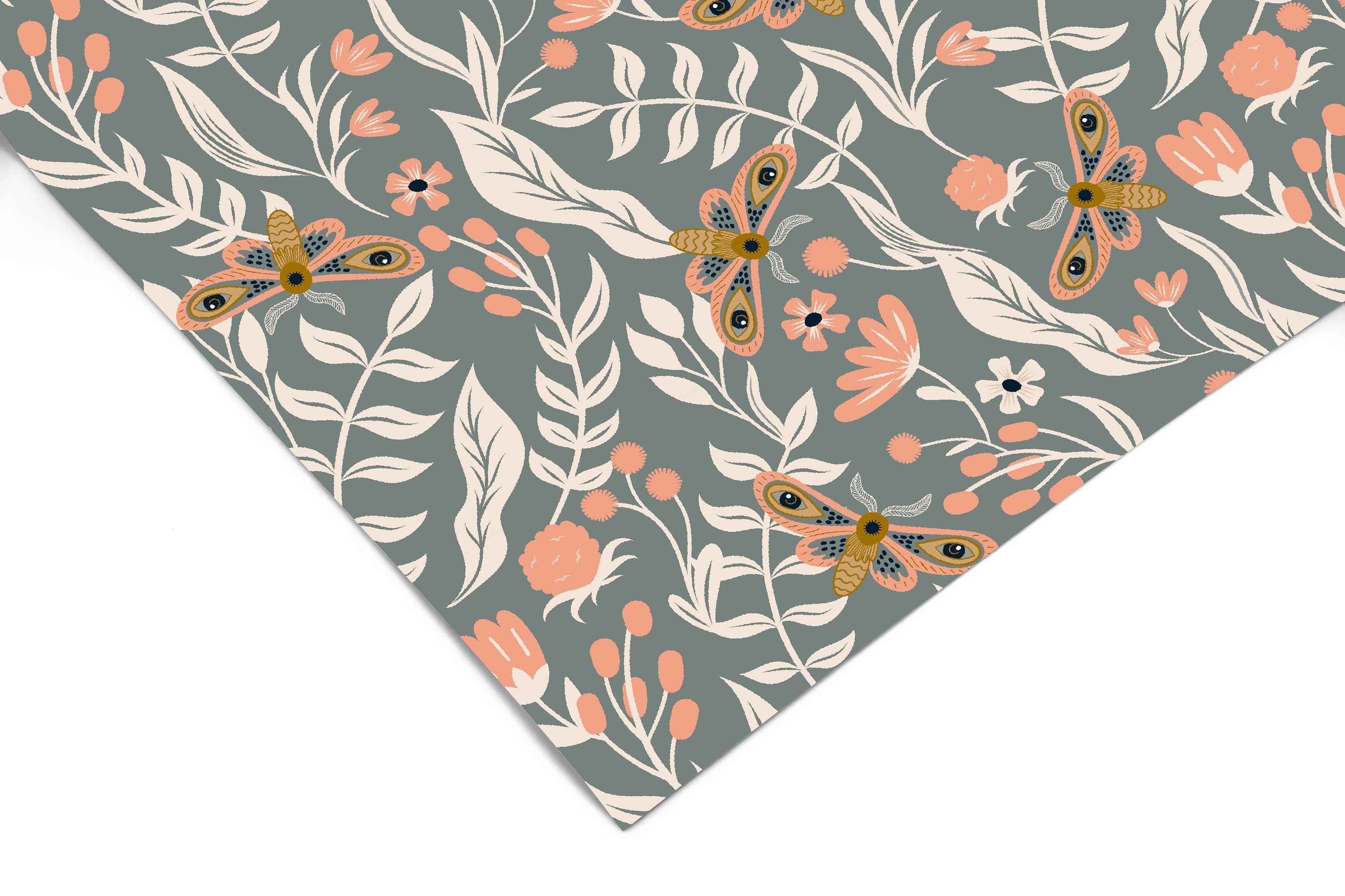 Boho Moth Floral Contact Paper | Peel And Stick Wallpaper | Removable Wallpaper | Shelf Liner | Drawer Liner | Peel and Stick Paper 1374