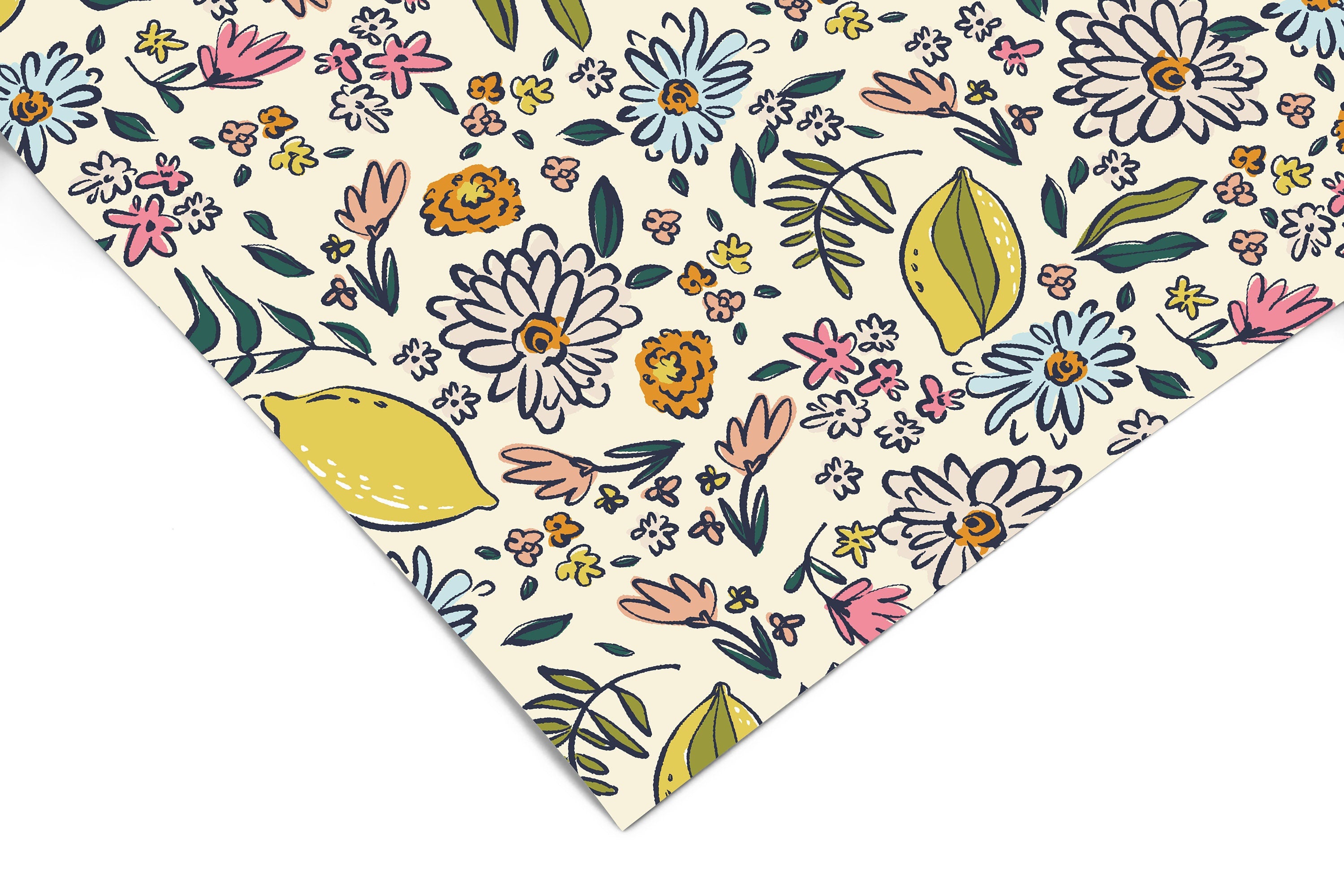 Vintage Lemon Floral Contact Paper | Peel And Stick Wallpaper | Removable Wallpaper | Shelf Liner | Drawer Liner | Peel and Stick Paper 1365