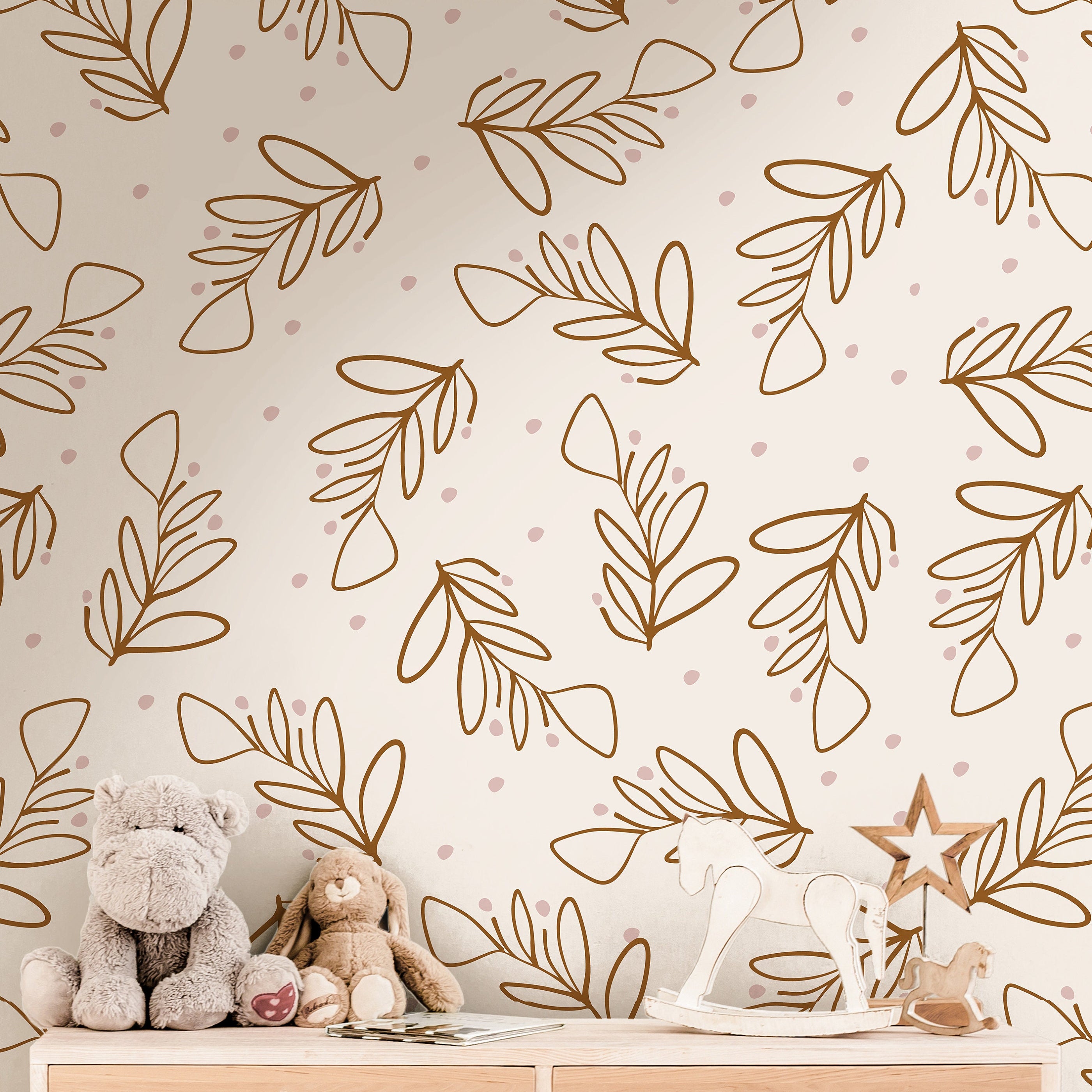 Neutral Sprigs Boho Wallpaper | Girls Nursery Wallpaper | Kids Wallpaper | Childrens Wallpaper | Peel Stick Removable Wallpaper | 387 - James And Colors