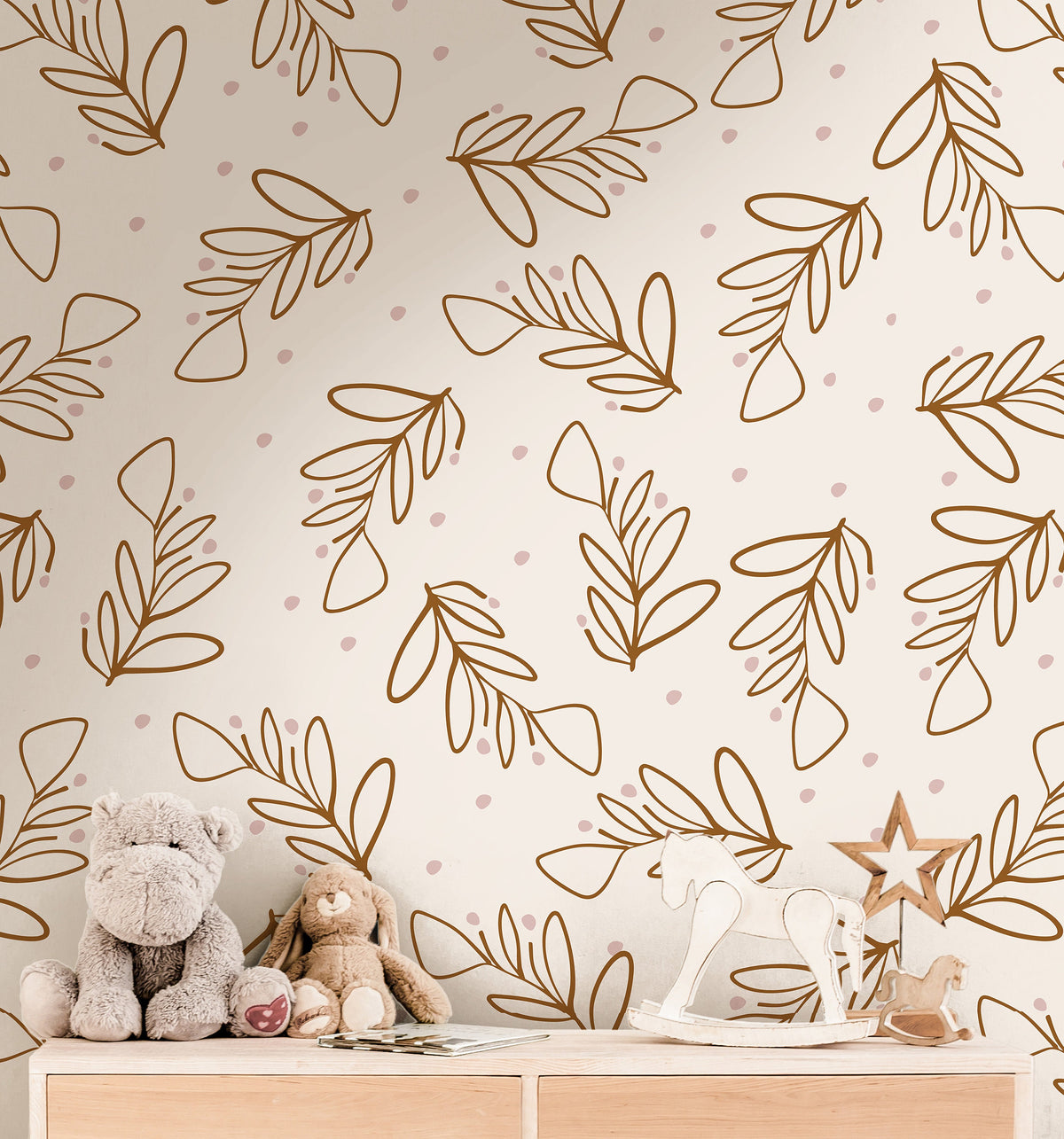 Neutral Sprigs Boho Wallpaper | Girls Nursery Wallpaper | Kids ...