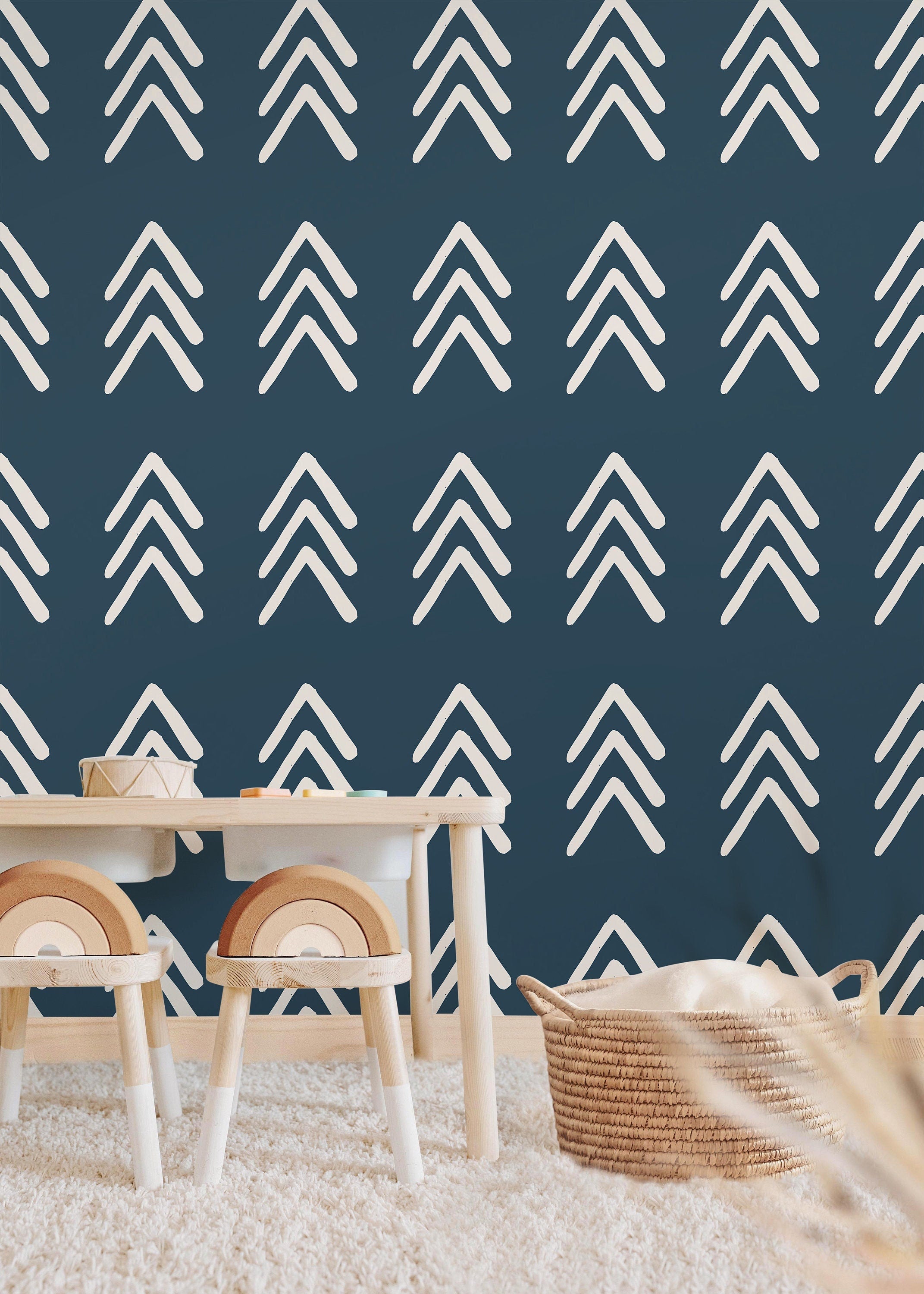 Removable Navy Chevron Wallpaper | Boys Nursery Wallpaper | Kids Wallpaper | Childrens Wallpaper | Peel Stick Wallpaper | Boys Room | 389 - James And Colors