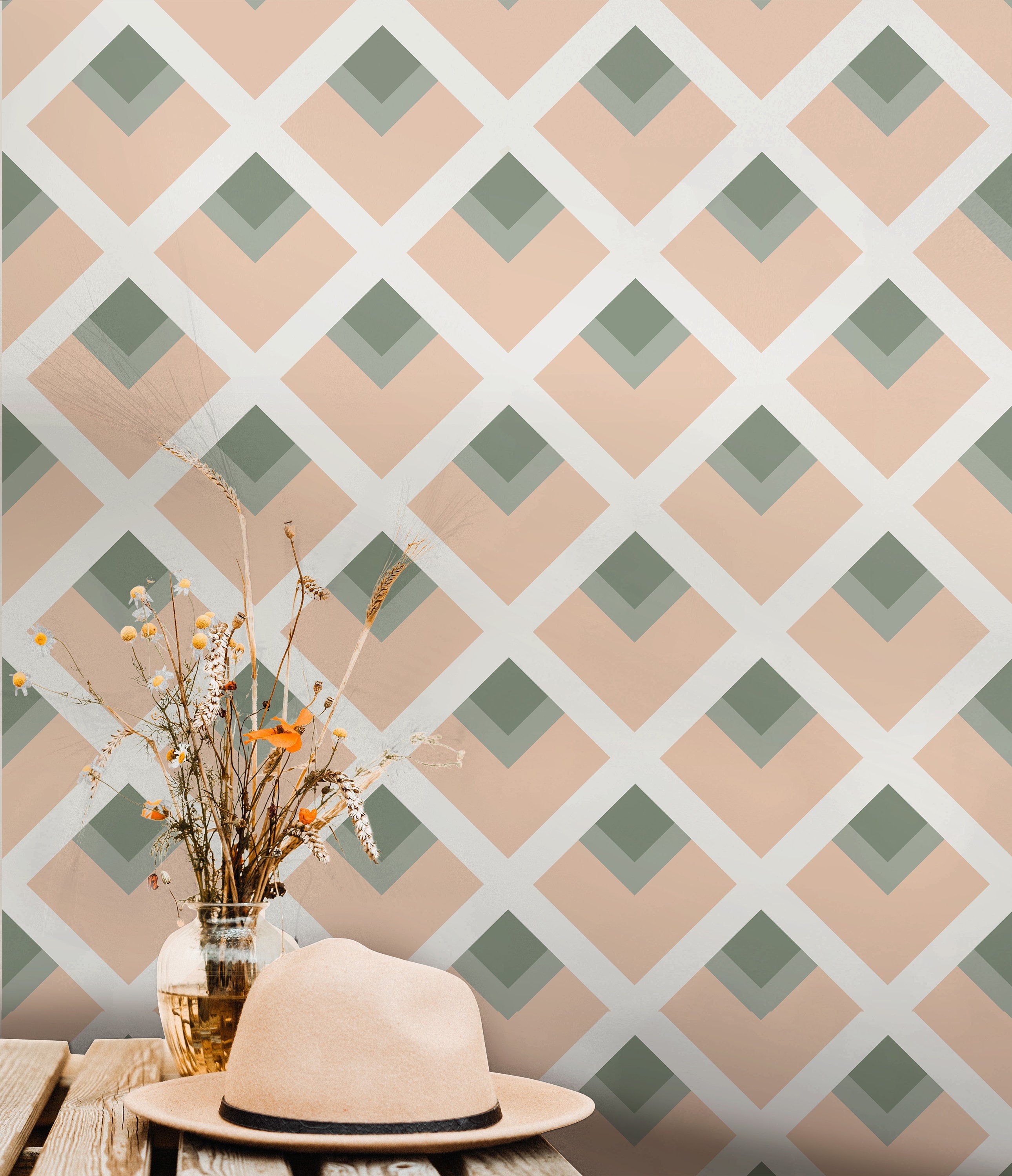 Geometric Olive Pink Wallpaper Peel and Stick Wallpaper Removable Wallpaper Wall Decor Home Decor Wall Art Printable Wall Art Room Decor 352 - James And Colors