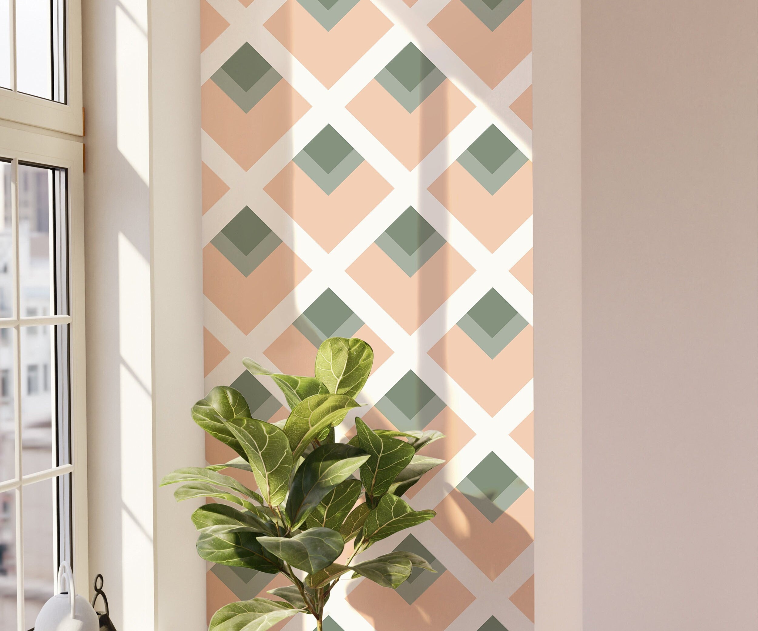 Geometric Olive Pink Wallpaper Peel and Stick Wallpaper Removable Wallpaper Wall Decor Home Decor Wall Art Printable Wall Art Room Decor 352 - James And Colors