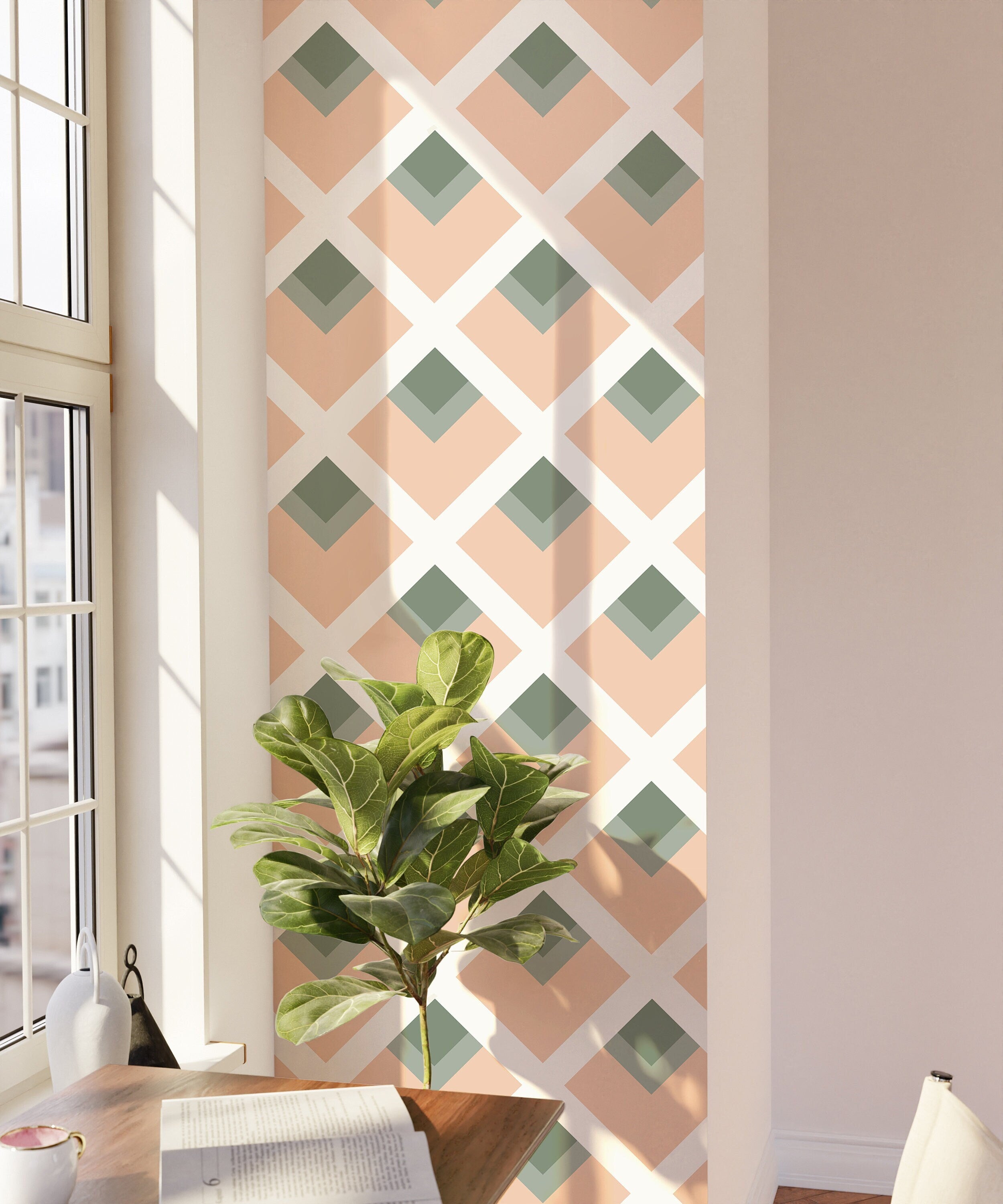 Geometric Olive Pink Wallpaper Peel and Stick Wallpaper Removable Wallpaper Wall Decor Home Decor Wall Art Printable Wall Art Room Decor 352 - James And Colors