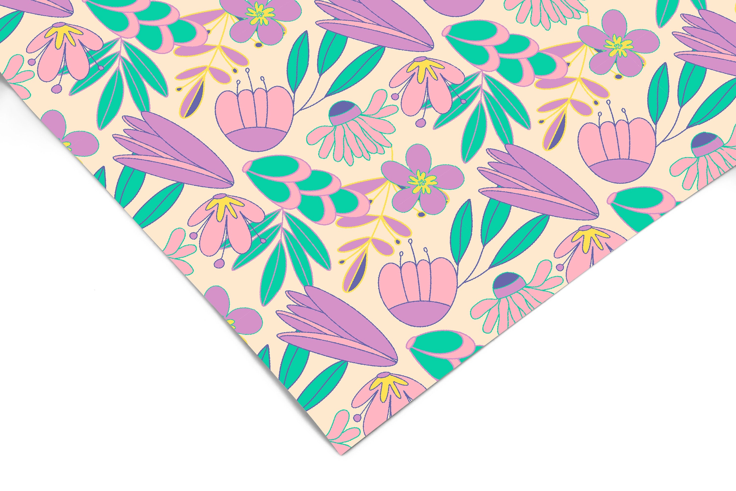 Pink Green Floral Contact Paper | Peel And Stick Paper | Removable Wallpaper | Shelf Liner | Drawer Liner | Peel and Stick Wallpaper 1383