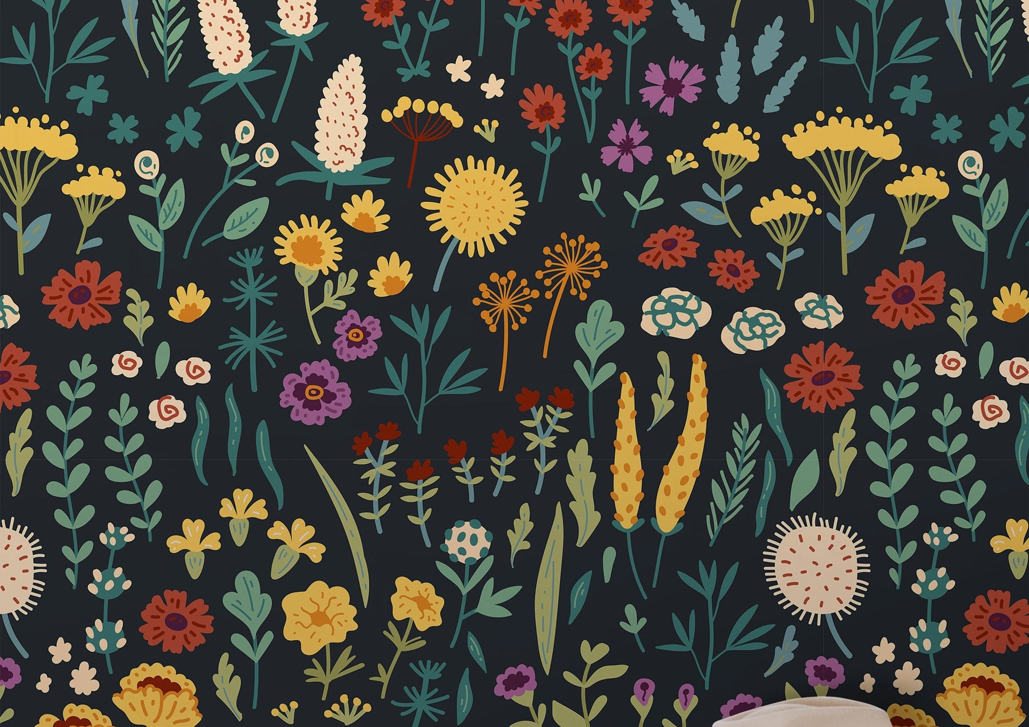 Wallpaper Peel and Stick Wallpaper Dark Colorful Wildflower Floral Removable Wallpaper Wall Decor Home Decor Wall Art Room Decor 393