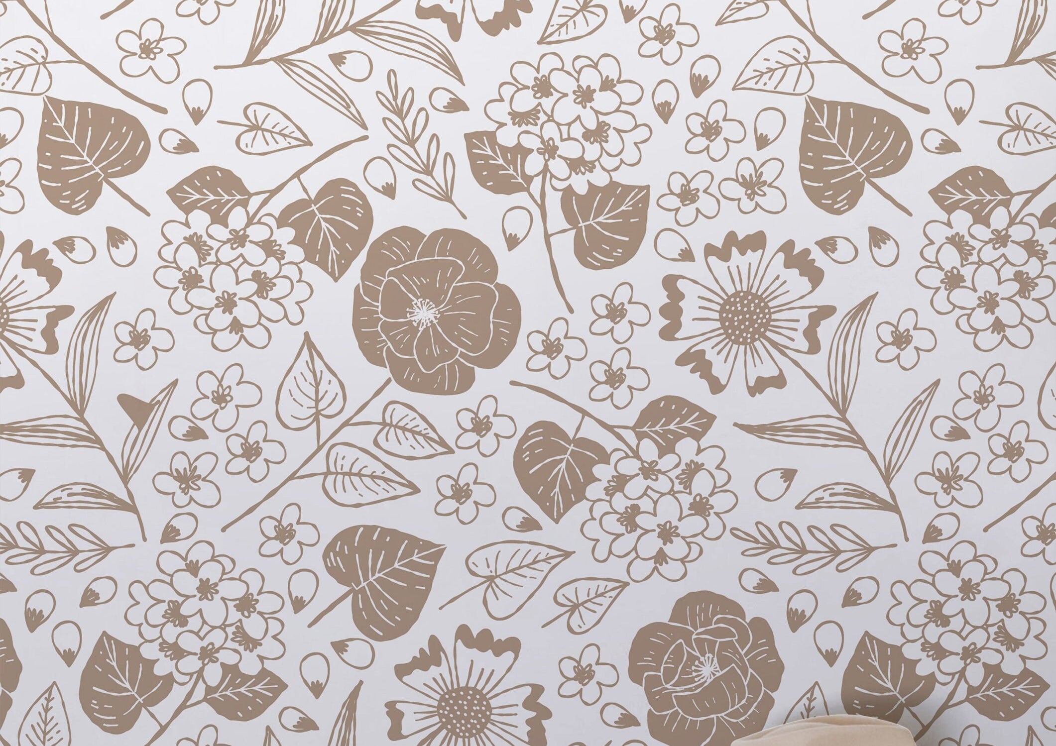 Wallpaper Peel and Stick Wallpaper Cream Tan Floral Removable Wallpaper Wall Decor Home Decor Wall Art Room Decor 412