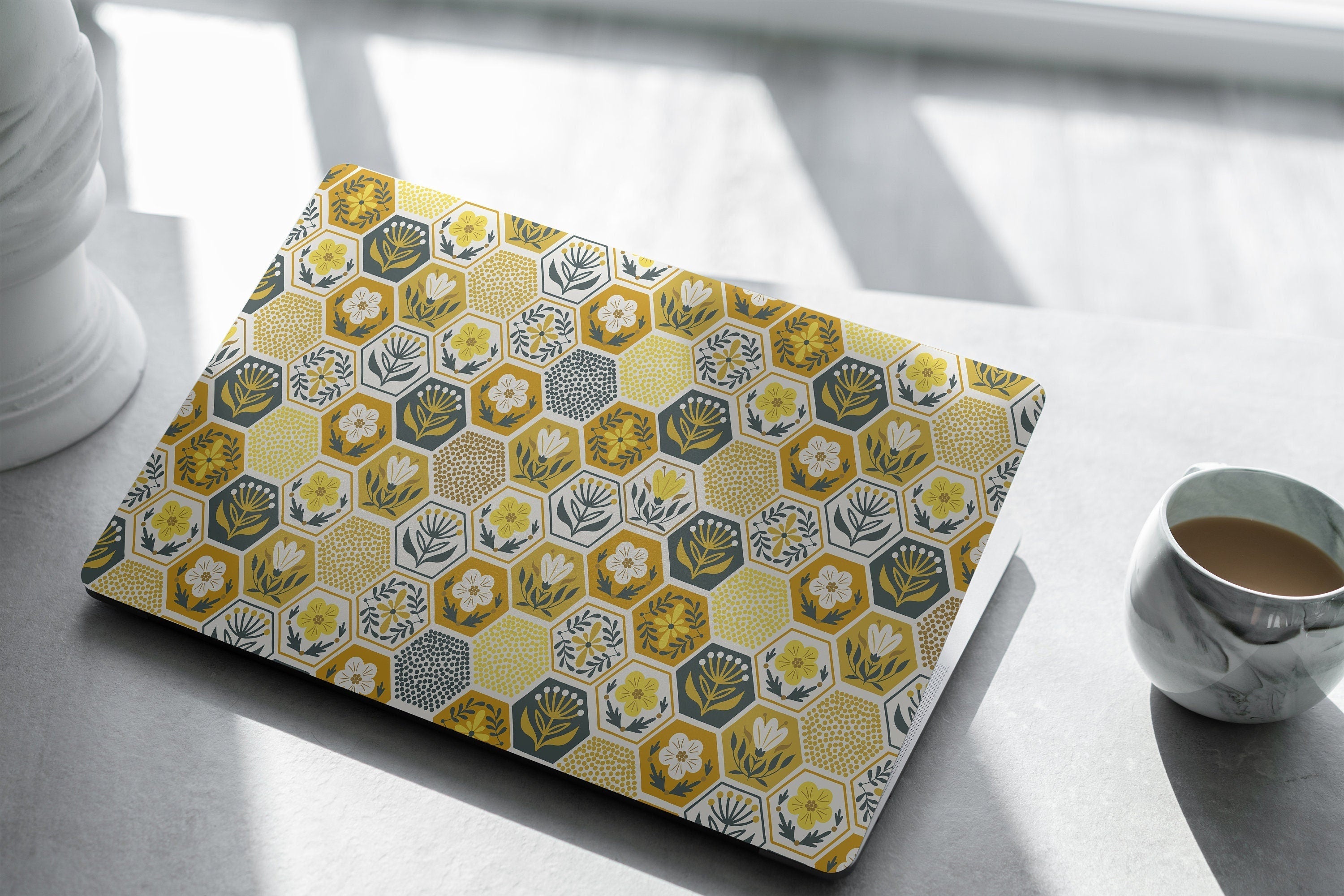 Floral Honeycomb Laptop Skin, Laptop Cover, Laptop Skins, Removable Laptop Skins, Laptop Decal, Customized Laptop Skin, Laptop Stickers 306