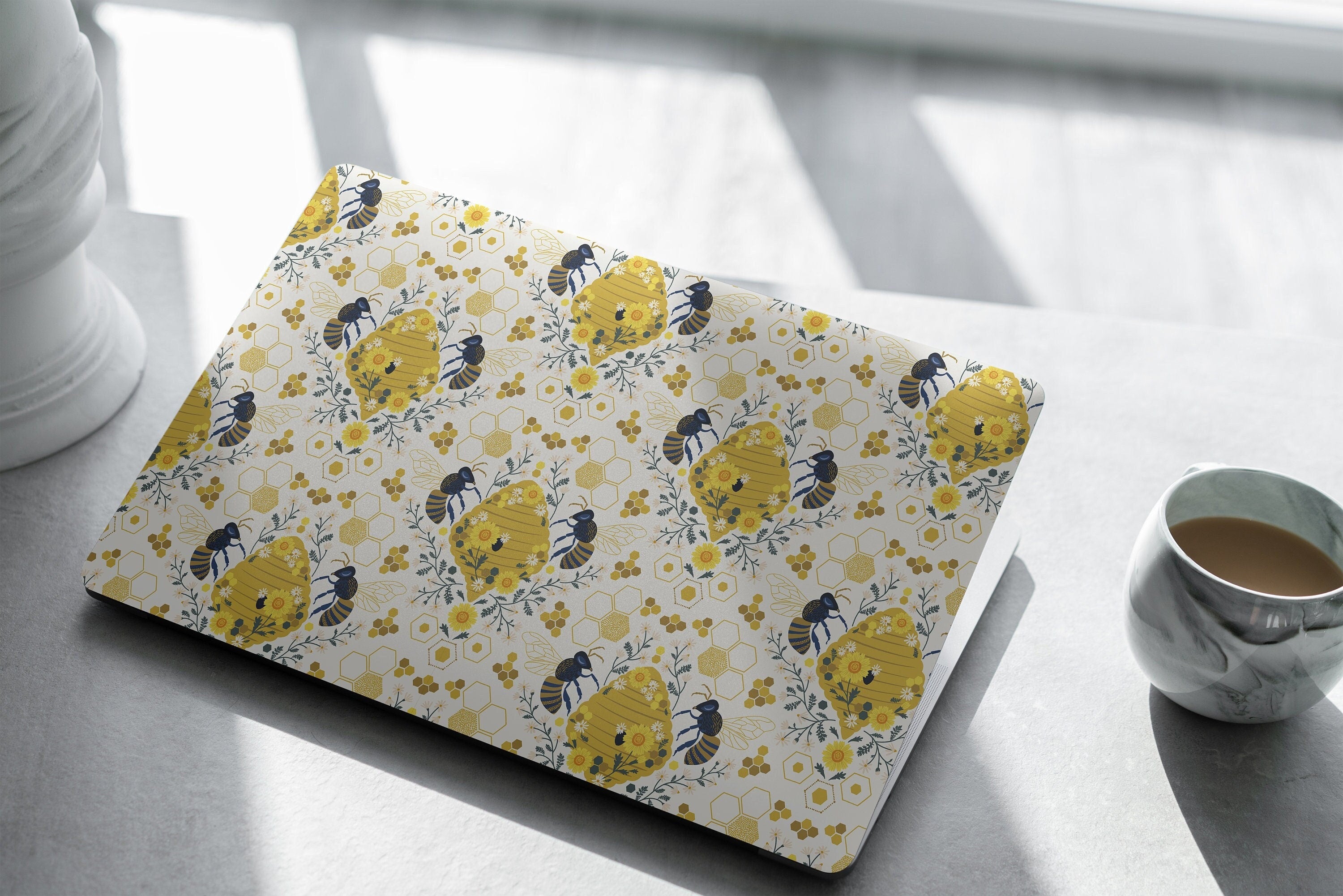 Floral Honeycomb Laptop Skin, Laptop Cover, Laptop Skins, Removable Laptop Skins, Laptop Decal, Customized Laptop Skin, Laptop Stickers 308