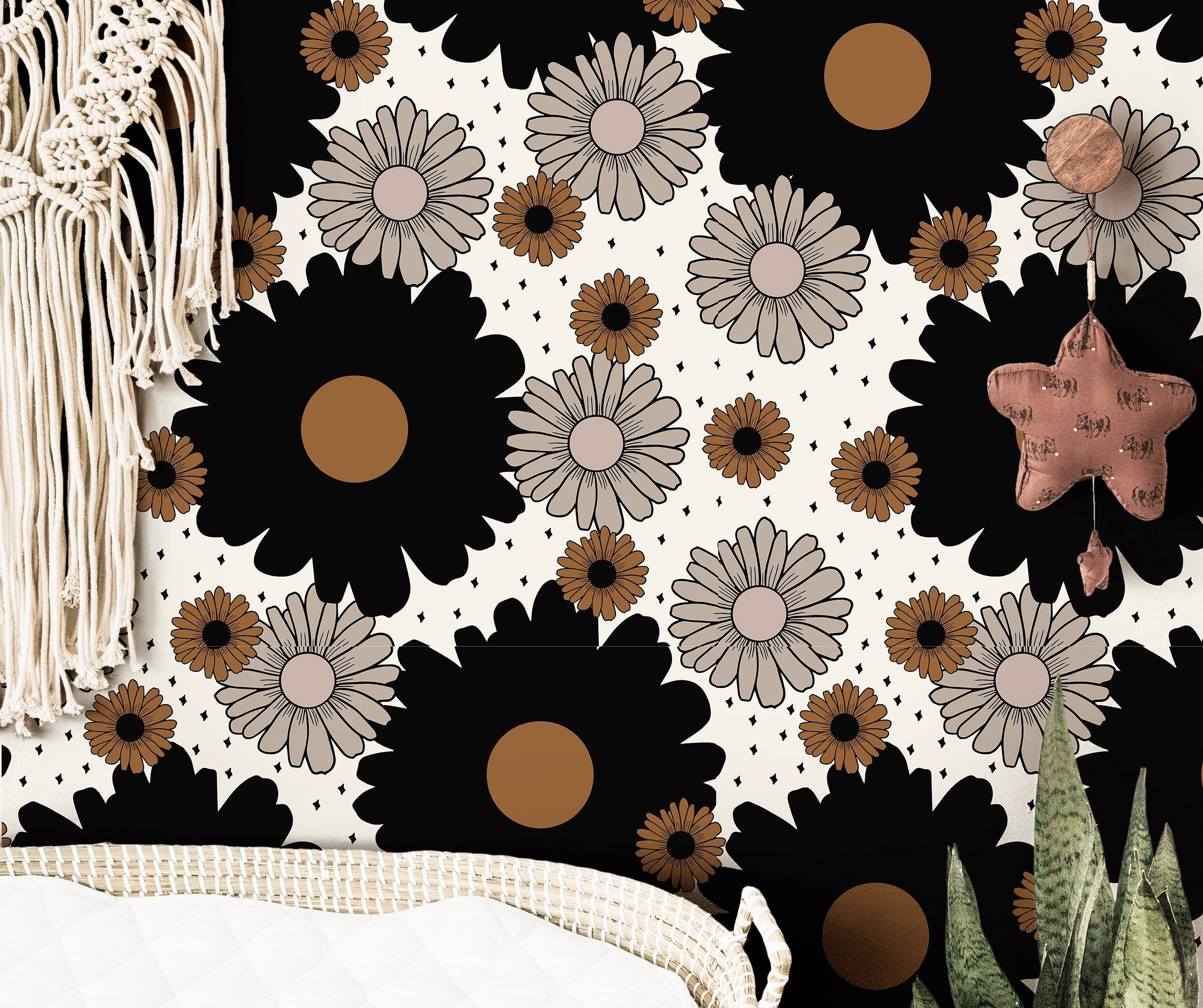 Neutral Daisy Boho Wallpaper | Girls Nursery Wallpaper | Kids Wallpaper | Childrens Wallpaper | Peel Stick Removable Wallpaper | 381 - James And Colors