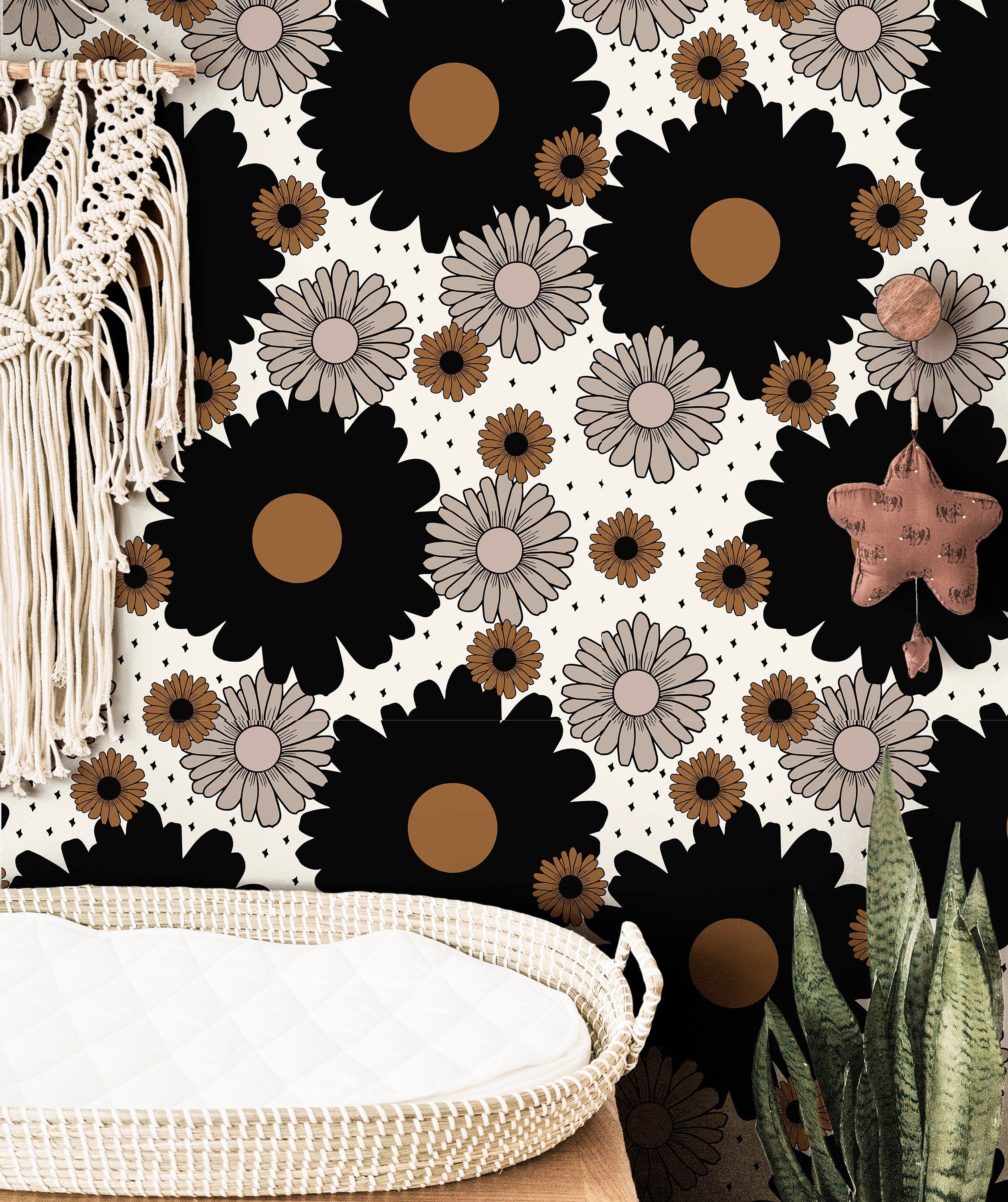Neutral Daisy Boho Wallpaper | Girls Nursery Wallpaper | Kids Wallpaper | Childrens Wallpaper | Peel Stick Removable Wallpaper | 381 - James And Colors