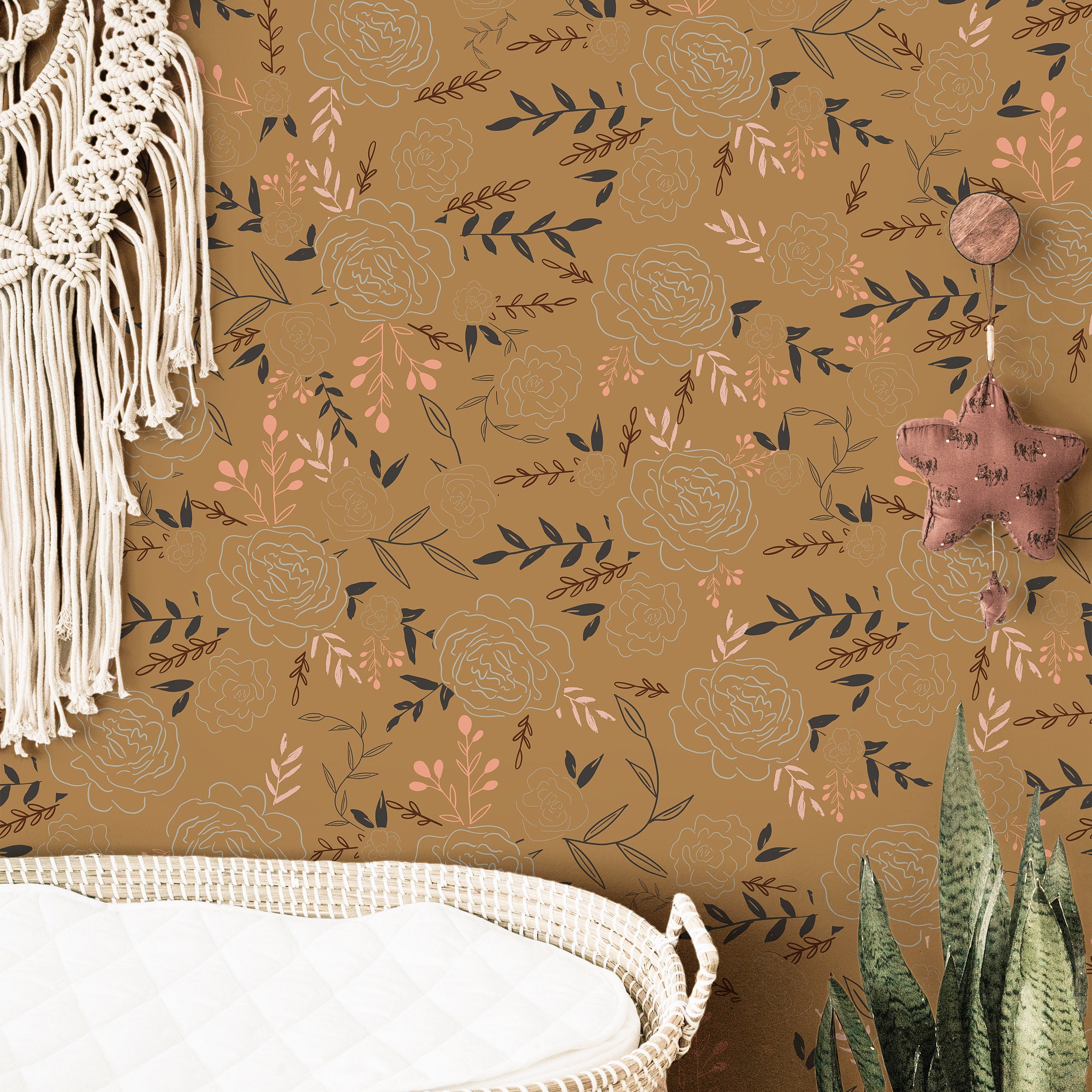 Floral Garden Boho Wallpaper | Girls Nursery Wallpaper | Kids Wallpaper | Childrens Wallpaper | Peel Stick Removable Wallpaper | 383