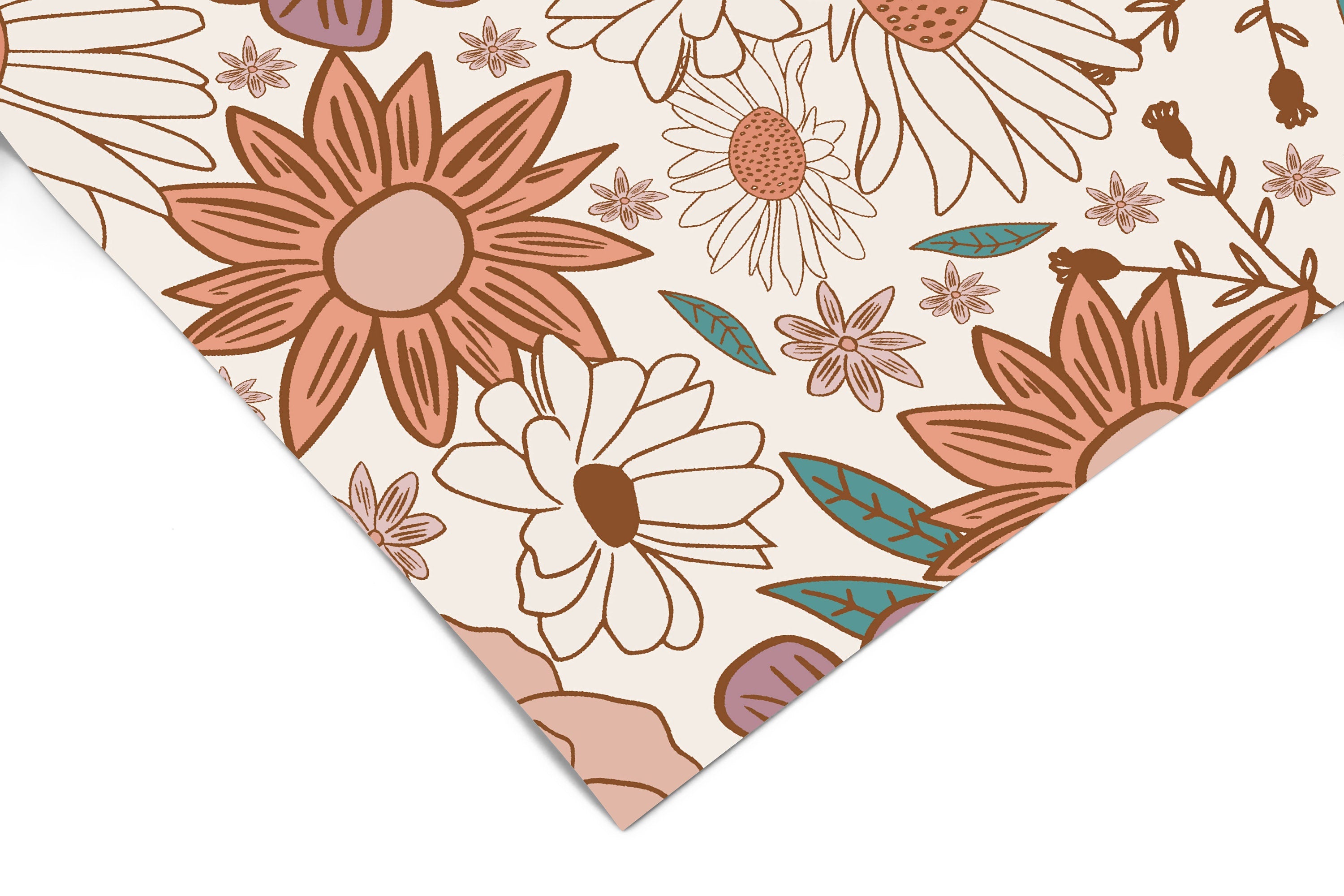 Pink Floral Garden Boho Wallpaper | Girls Nursery Wallpaper | Kids Wallpaper | Childrens Wallpaper | Peel Stick Removable Wallpaper | 384