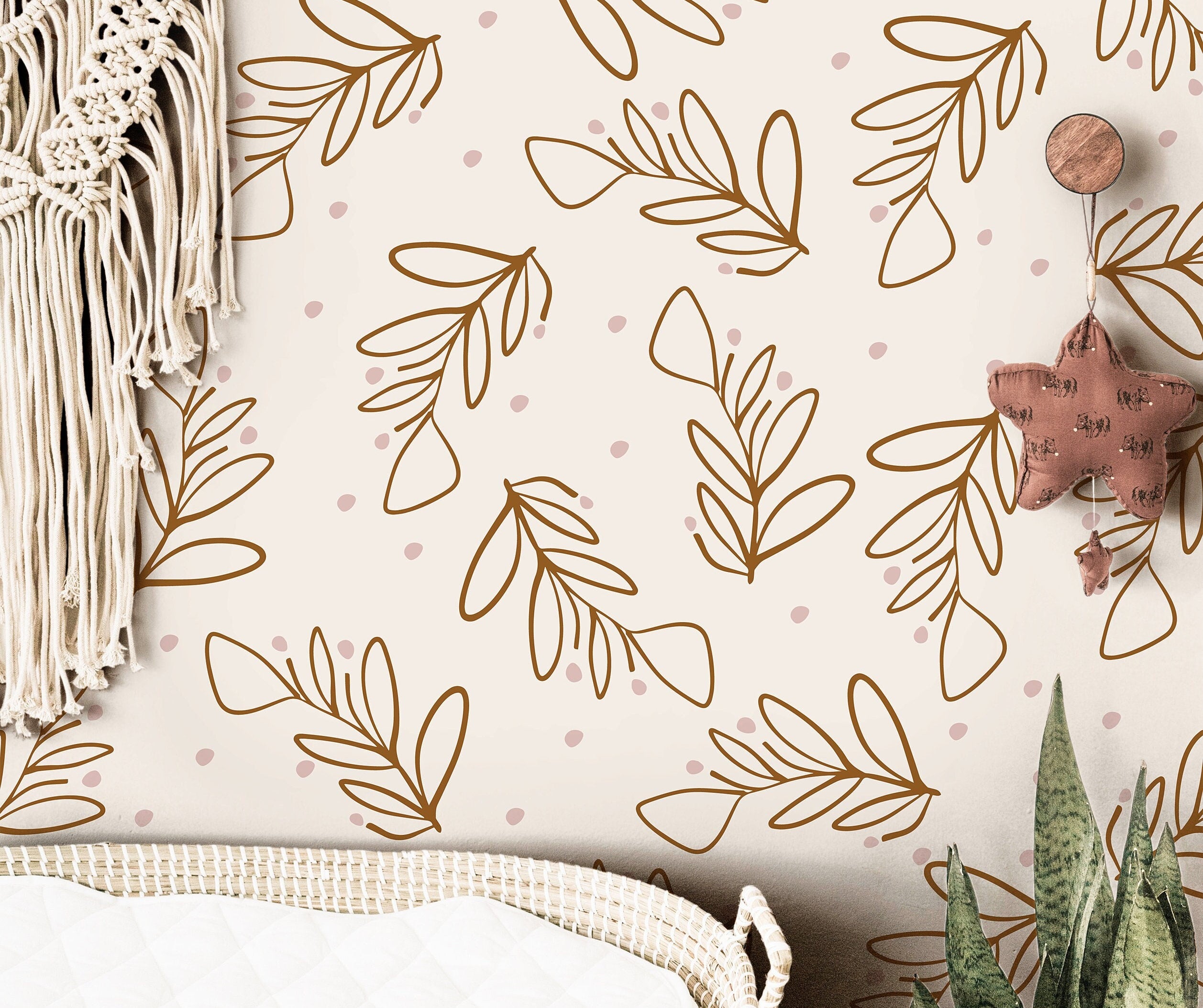 Neutral Sprigs Boho Wallpaper | Girls Nursery Wallpaper | Kids Wallpaper | Childrens Wallpaper | Peel Stick Removable Wallpaper | 387 - James And Colors