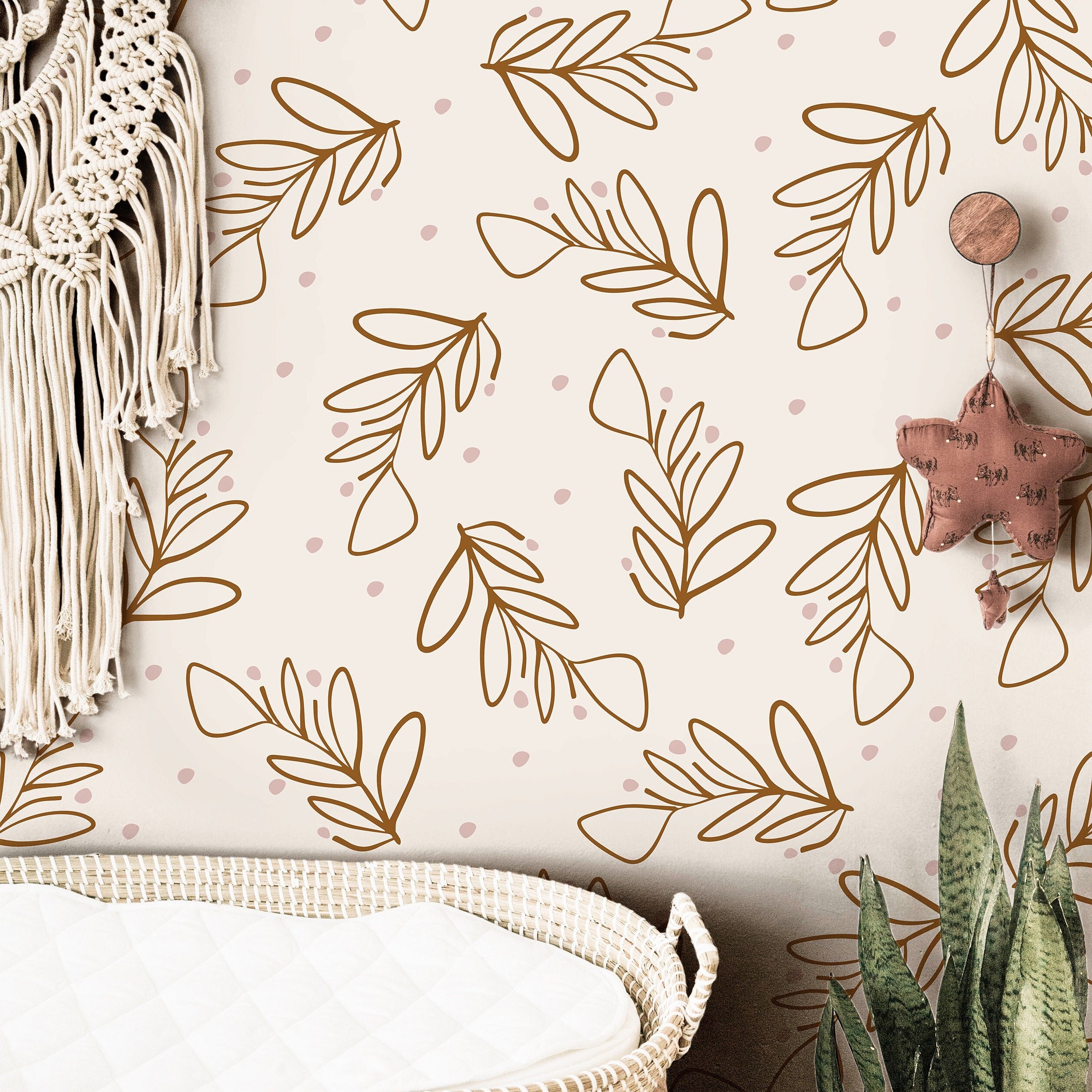 Neutral Sprigs Boho Wallpaper | Girls Nursery Wallpaper | Kids Wallpaper | Childrens Wallpaper | Peel Stick Removable Wallpaper | 387 - James And Colors