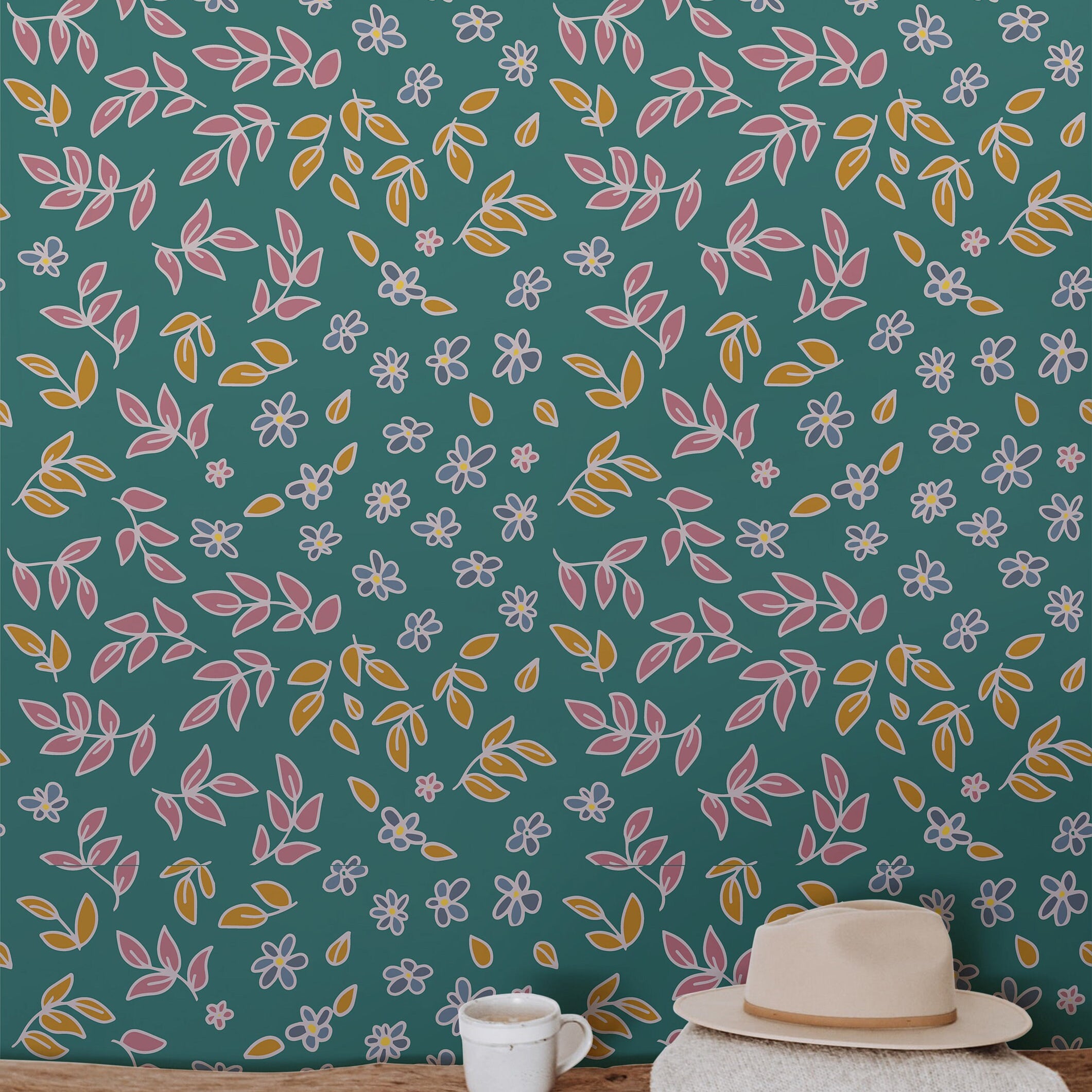 Wallpaper Peel and Stick Wallpaper Dark Green Dainty Floral Removable Wallpaper Wall Decor Home Decor Wall Art Room Decor 457