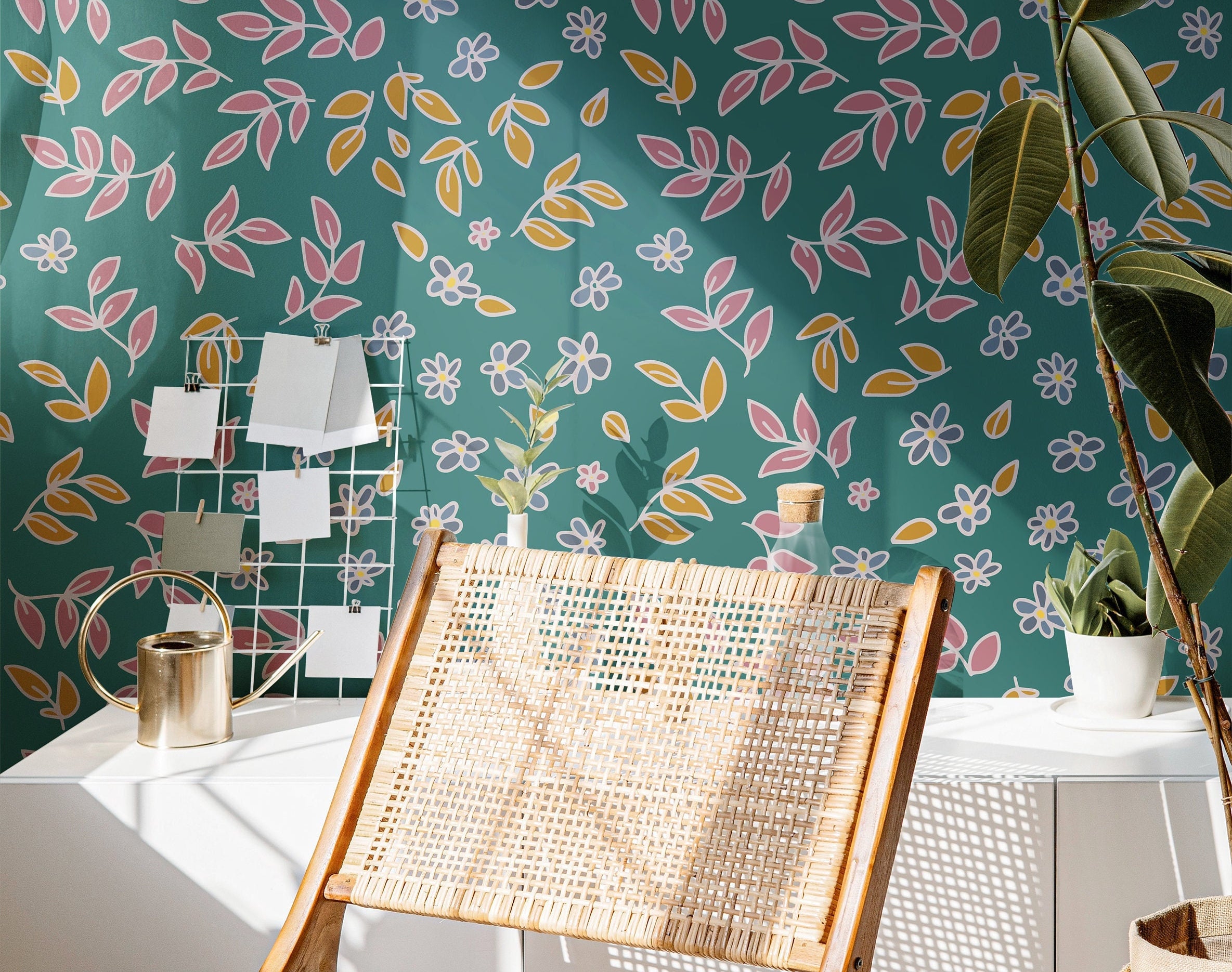 Wallpaper Peel and Stick Wallpaper Dark Green Dainty Floral Removable Wallpaper Wall Decor Home Decor Wall Art Room Decor 457