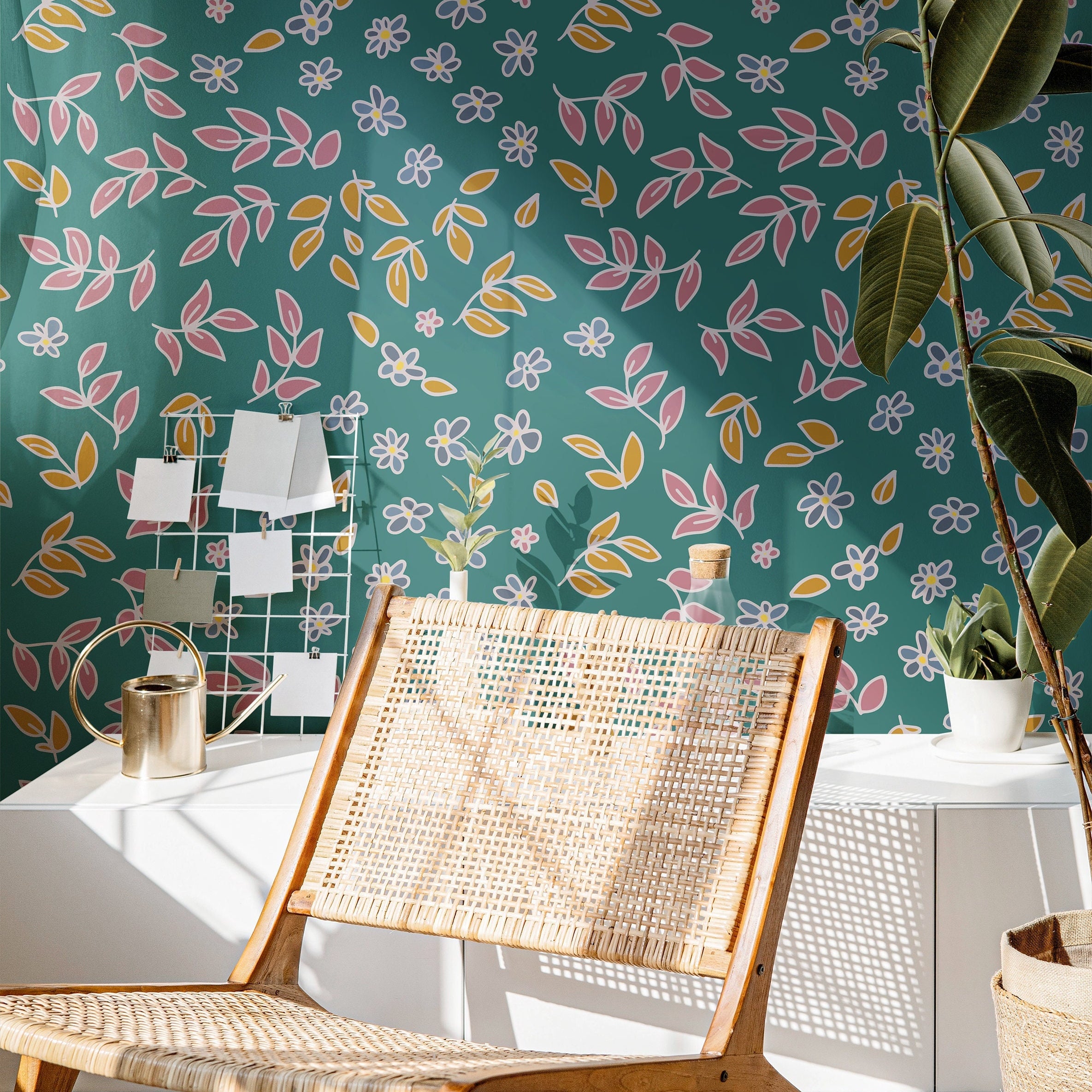 Wallpaper Peel and Stick Wallpaper Dark Green Dainty Floral Removable Wallpaper Wall Decor Home Decor Wall Art Room Decor 457