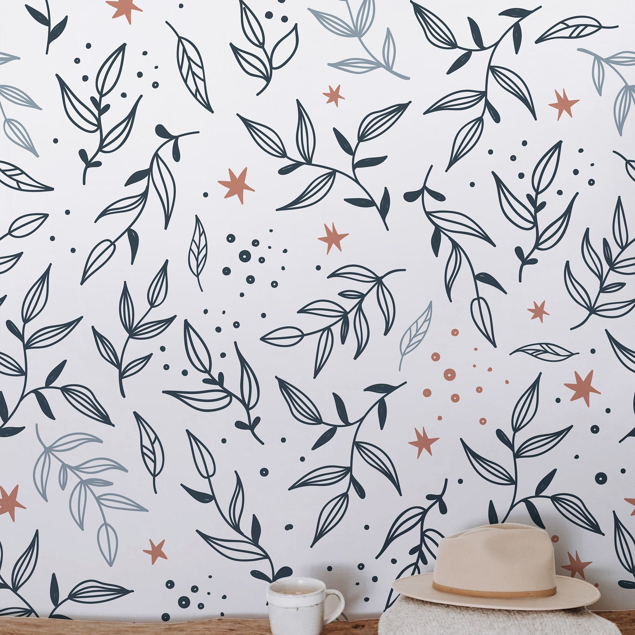 Wallpaper Peel and Stick Wallpaper Mystic Floral Boho Leaves Removable Wallpaper Wall Decor Home Decor Wall Art Room Decor 458