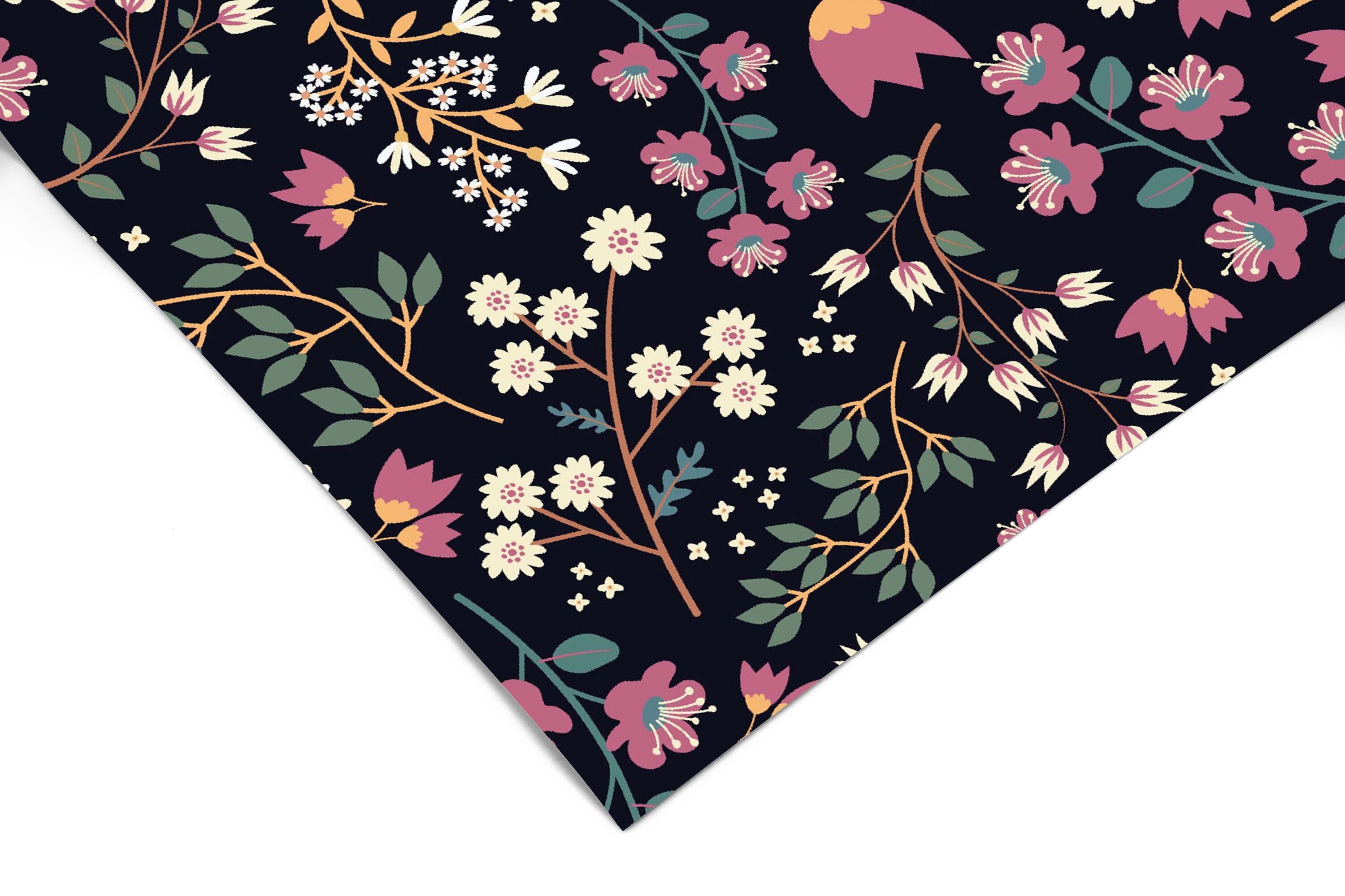 Wallpaper Peel and Stick Wallpaper Midnight Floral Garden Pink White Removable Wallpaper Wall Decor Home Decor Wall Art Room Decor 465