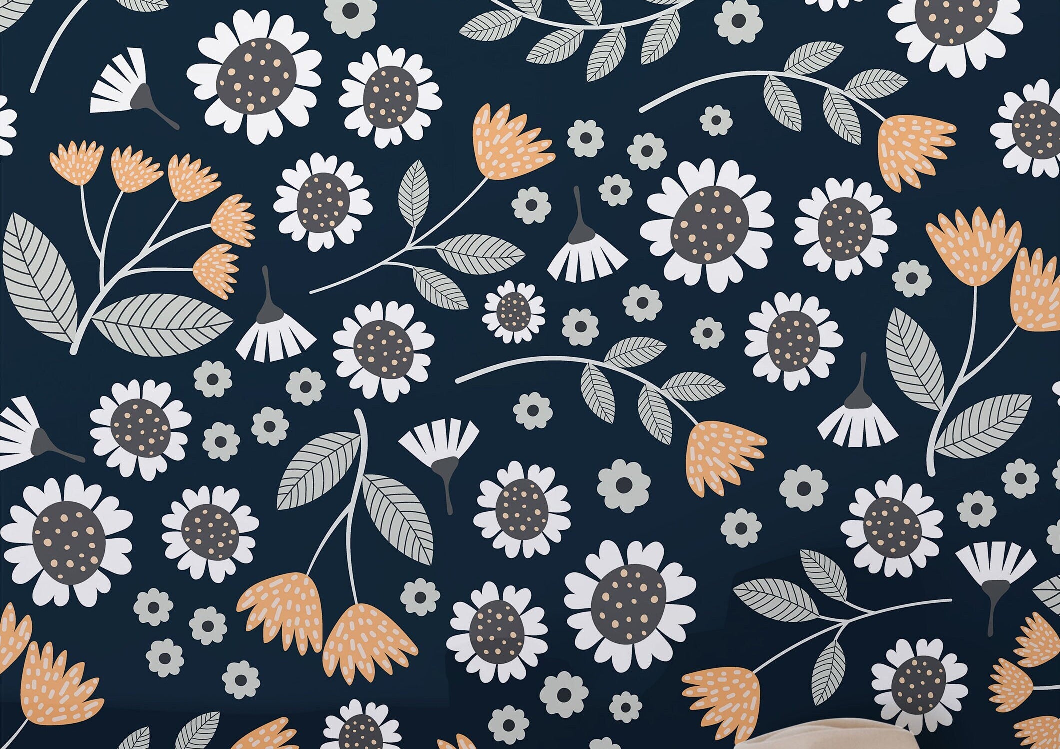 Wallpaper Peel and Stick Wallpaper Dark Floral Garden Orange Gray Flowers Removable Wallpaper Wall Decor Home Decor Wall Art Room Decor 470