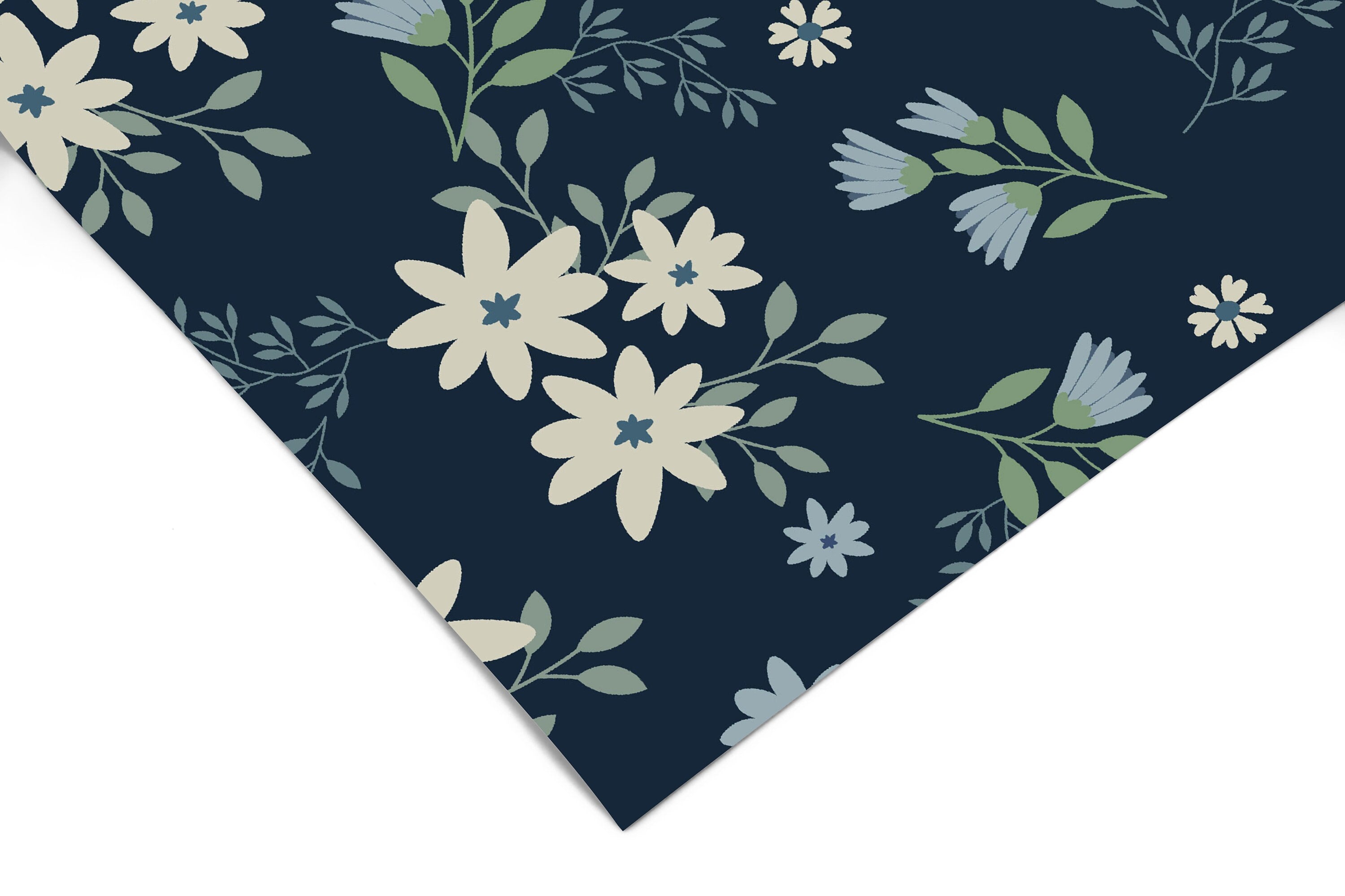 Wallpaper Peel and Stick Wallpaper Dark Blue Floral Garden Cream Flowers Removable Wallpaper Wall Decor Home Decor Wall Art Room Decor 469