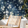 Wallpaper Peel and Stick Wallpaper Dark Blue Floral Garden Cream Flowers Removable Wallpaper Wall Decor Home Decor Wall Art Room Decor 469