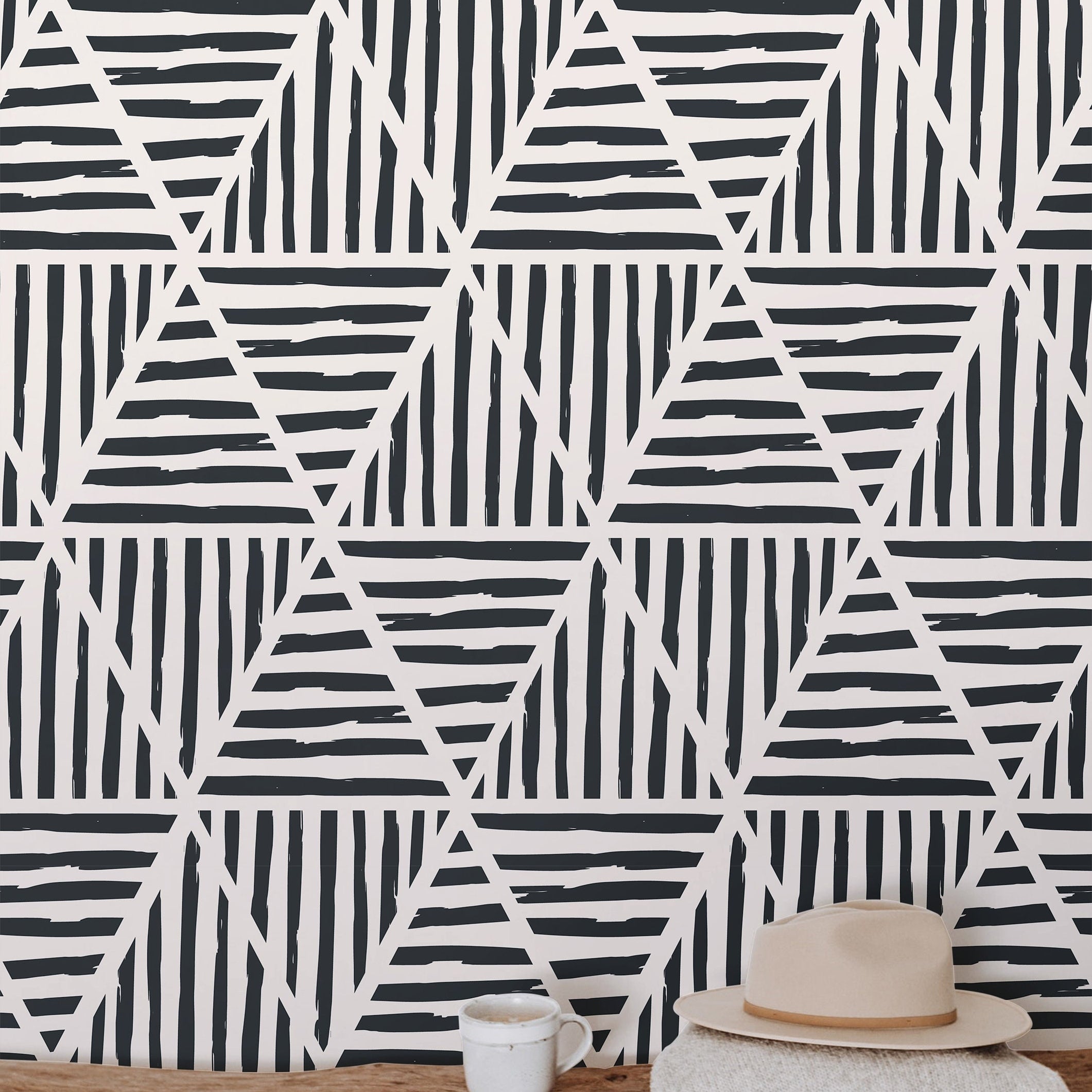 Wallpaper Peel and Stick Wallpaper Black and Cream Modern Geometric Boho Removable Wallpaper Wall Decor Home Decor Wall Art Room Decor 462 - James And Colors