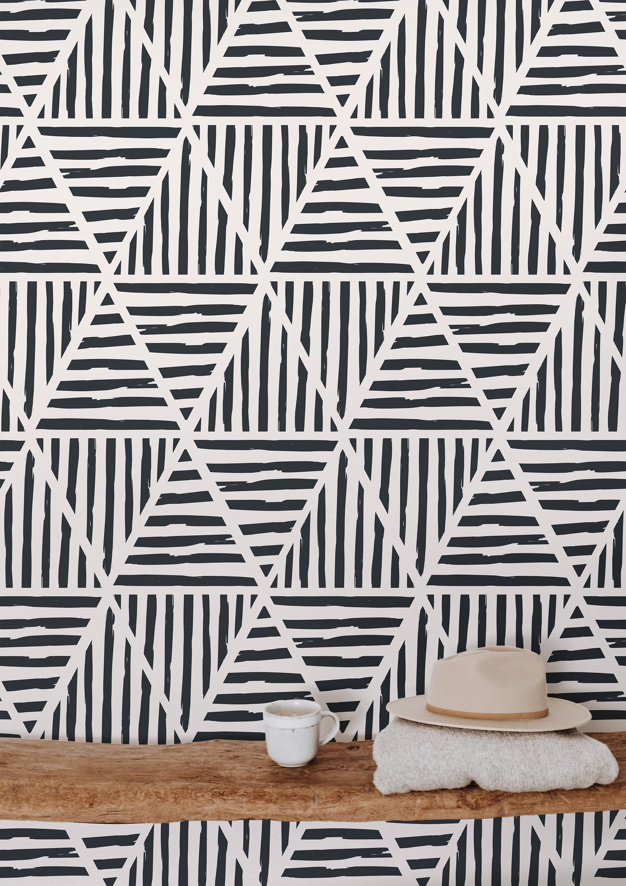 Wallpaper Peel and Stick Wallpaper Black and Cream Modern Geometric Boho Removable Wallpaper Wall Decor Home Decor Wall Art Room Decor 462 - James And Colors