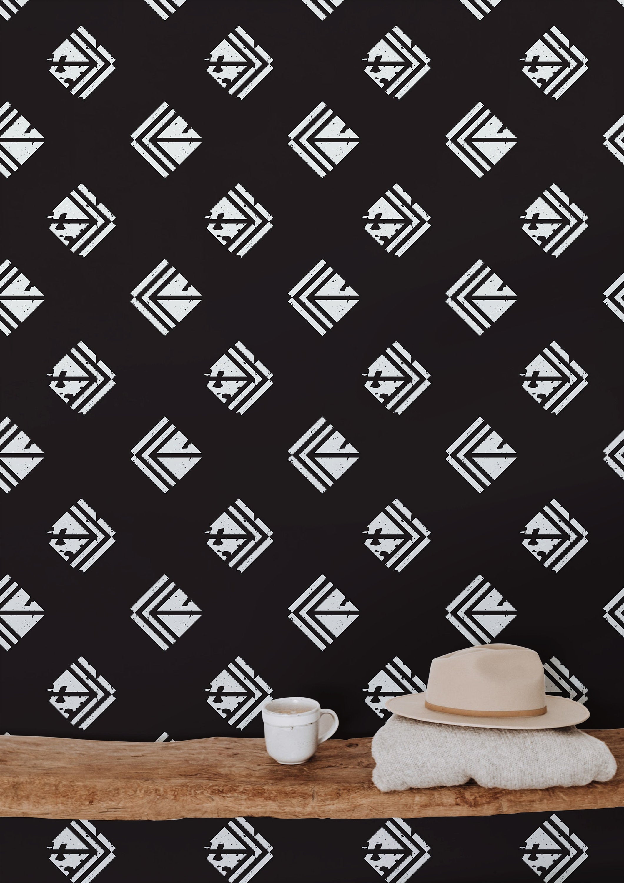 Wallpaper Peel and Stick Wallpaper Black and White Boho Geometric Removable Wallpaper Wall Decor Home Decor Wall Art Room Decor 463 - James And Colors